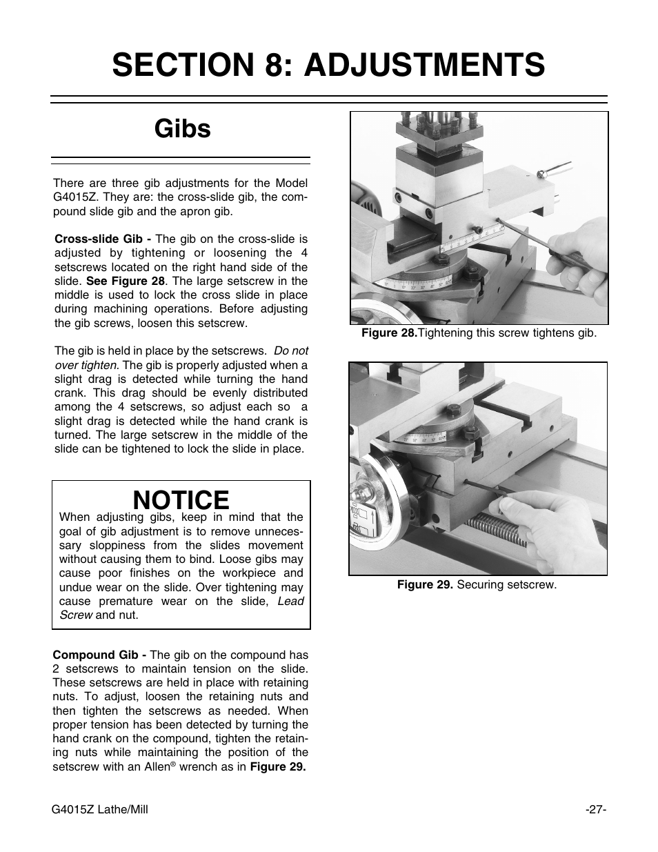 Notice, Gibs | Grizzly G4015Z User Manual | Page 29 / 62