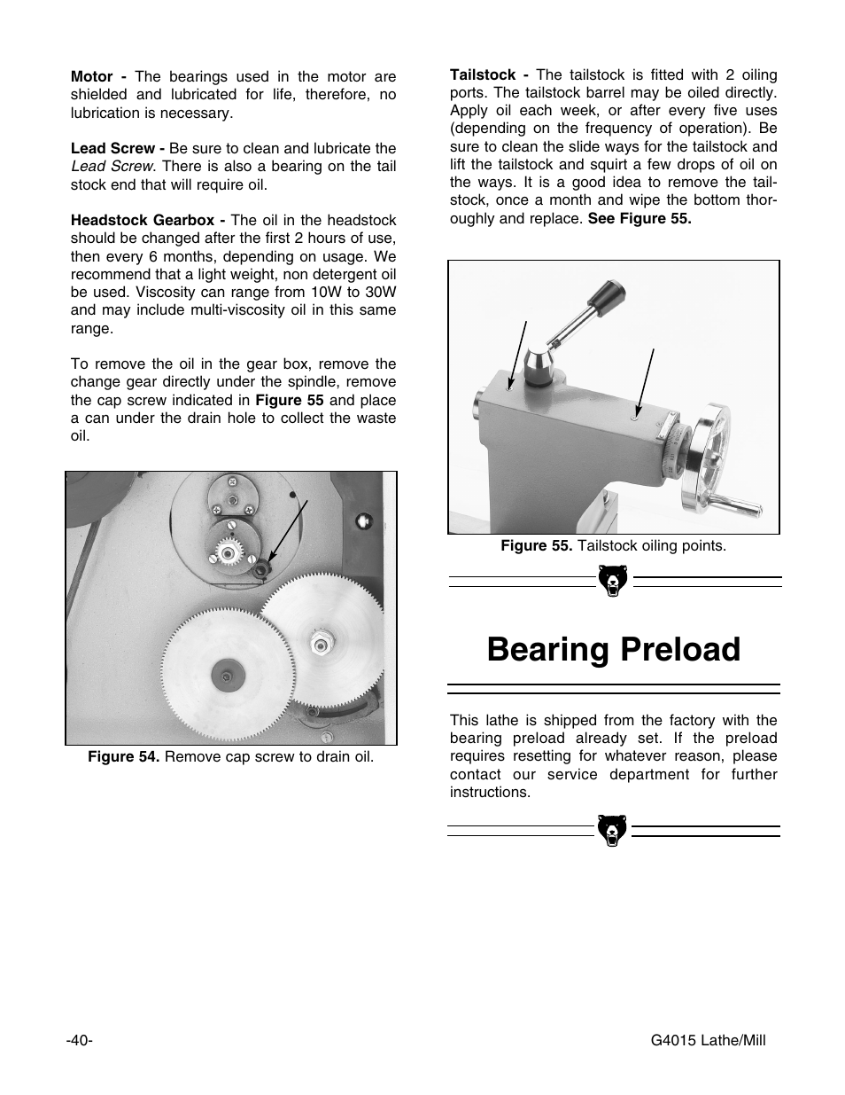 Bearing preload | Grizzly G4015Z User Manual | Page 42 / 62