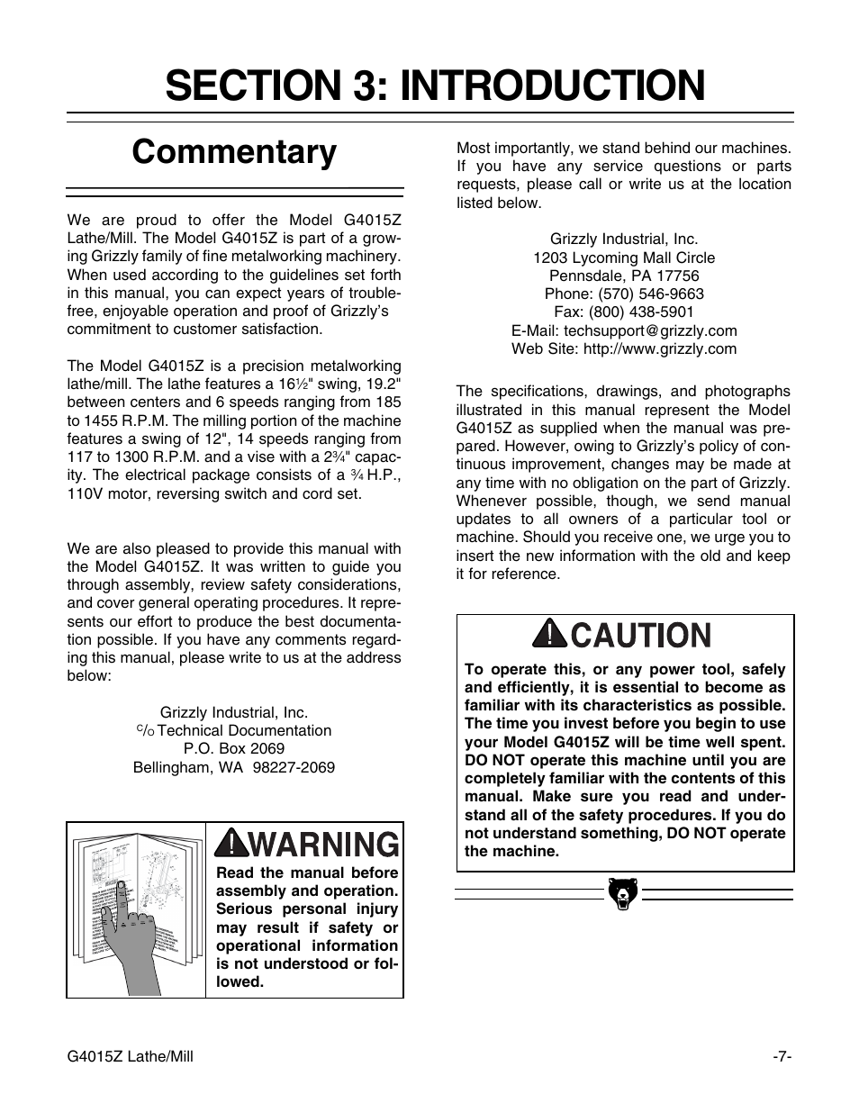 Commentary | Grizzly G4015Z User Manual | Page 9 / 62