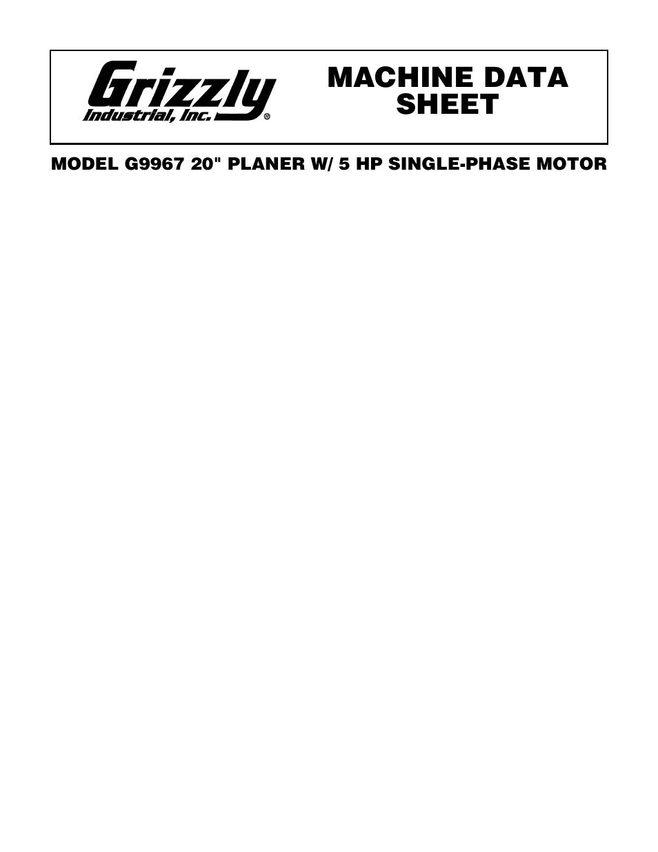 Grizzly G9967 User Manual | 3 pages