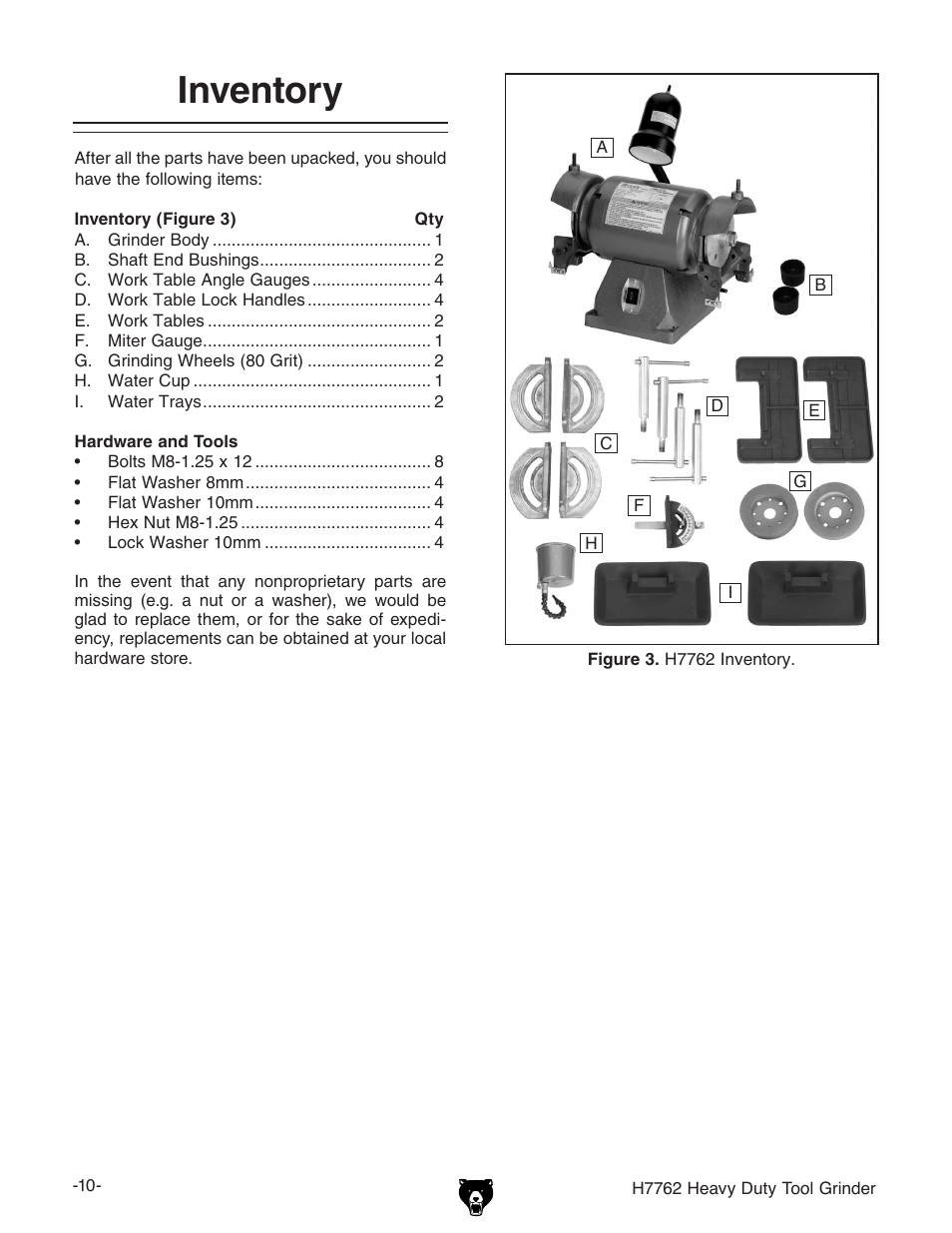Inventory | Grizzly H7762 User Manual | Page 12 / 32