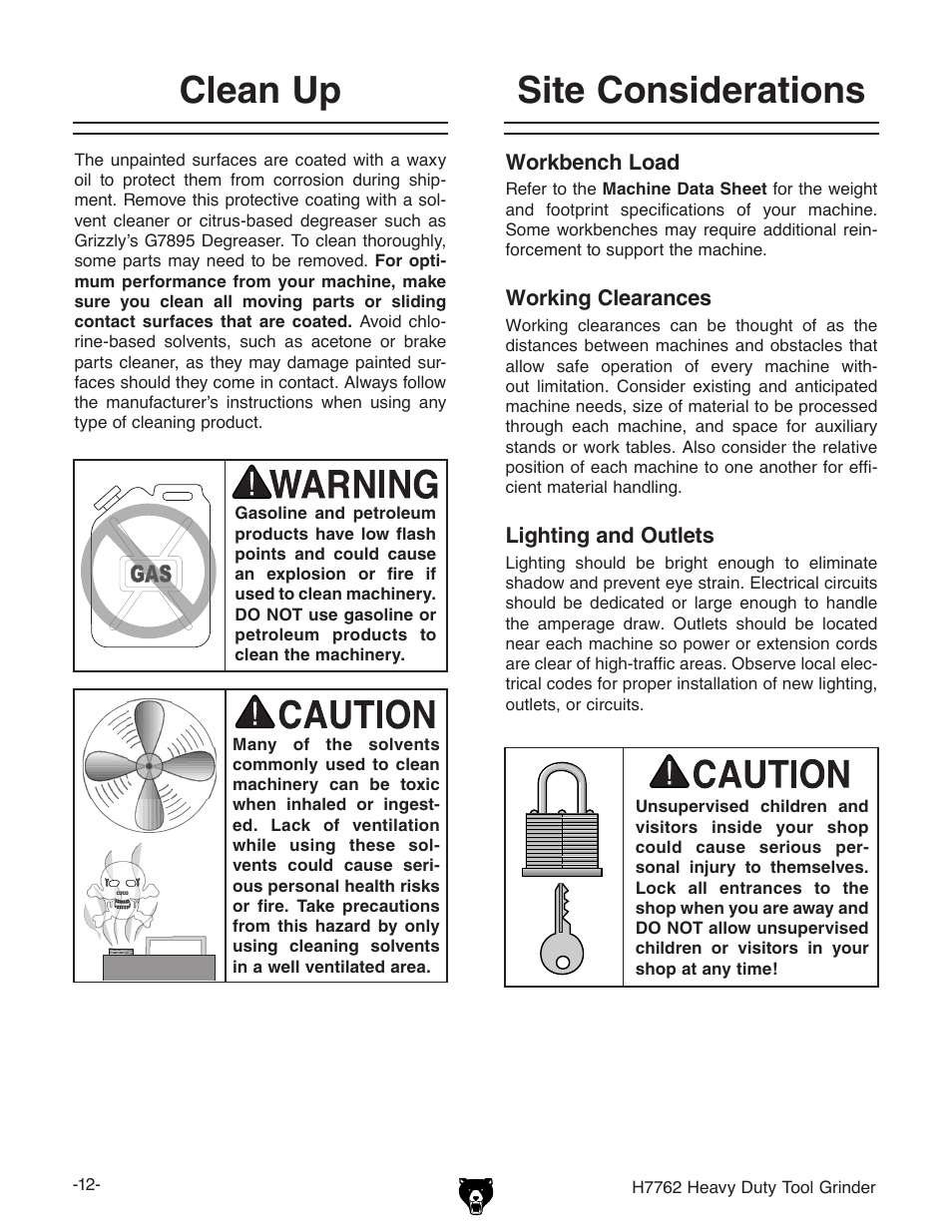 Site considerations clean up | Grizzly H7762 User Manual | Page 14 / 32