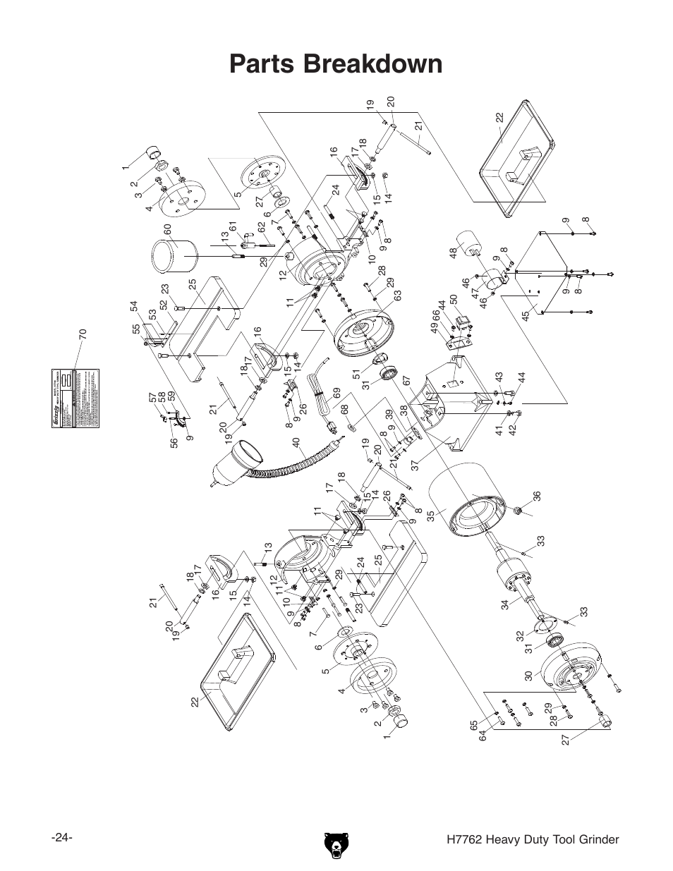 Parts breakdown, H7762 heavy duty tool grinder | Grizzly H7762 User Manual | Page 26 / 32