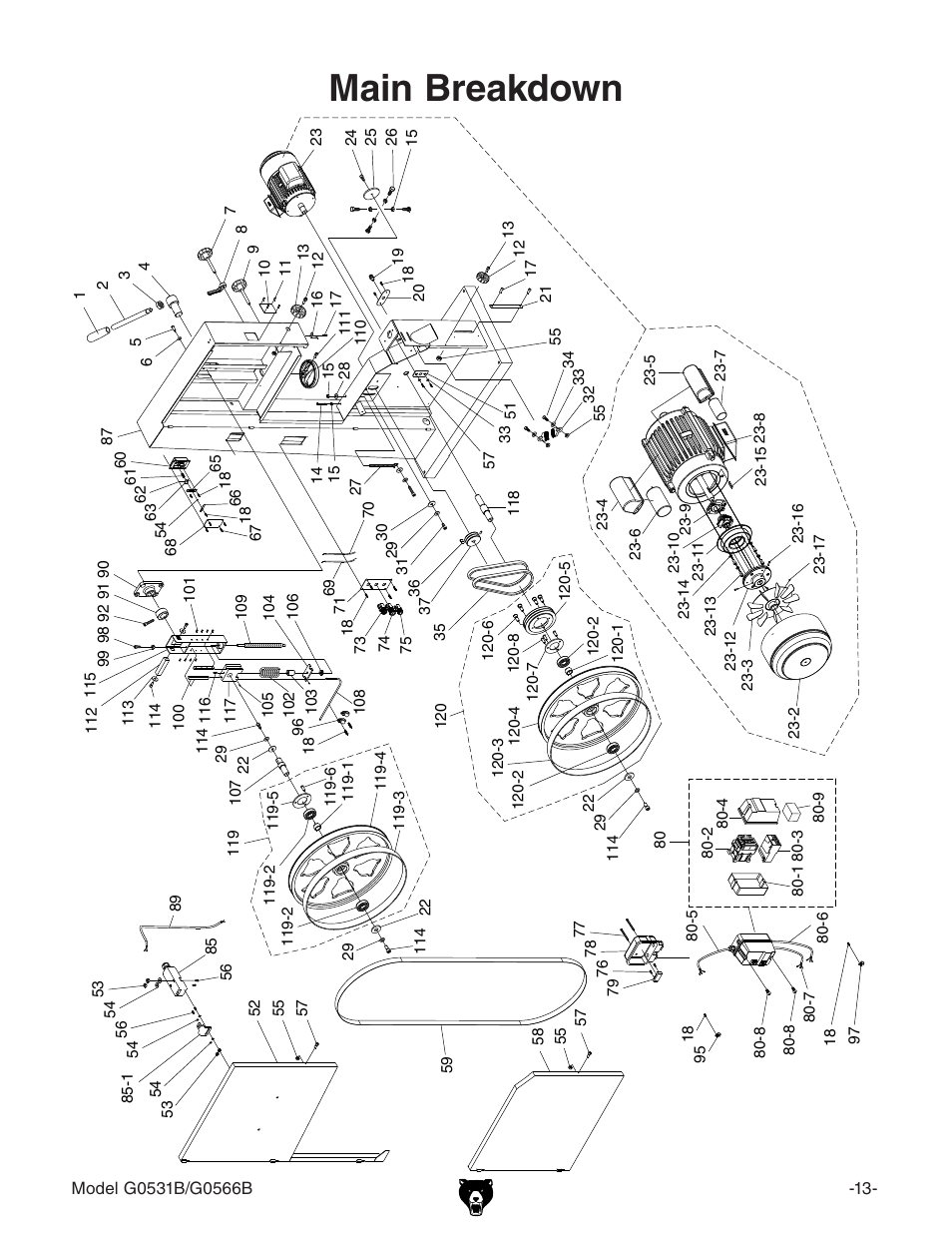 Main breakdown | Grizzly G0566B User Manual | Page 13 / 20