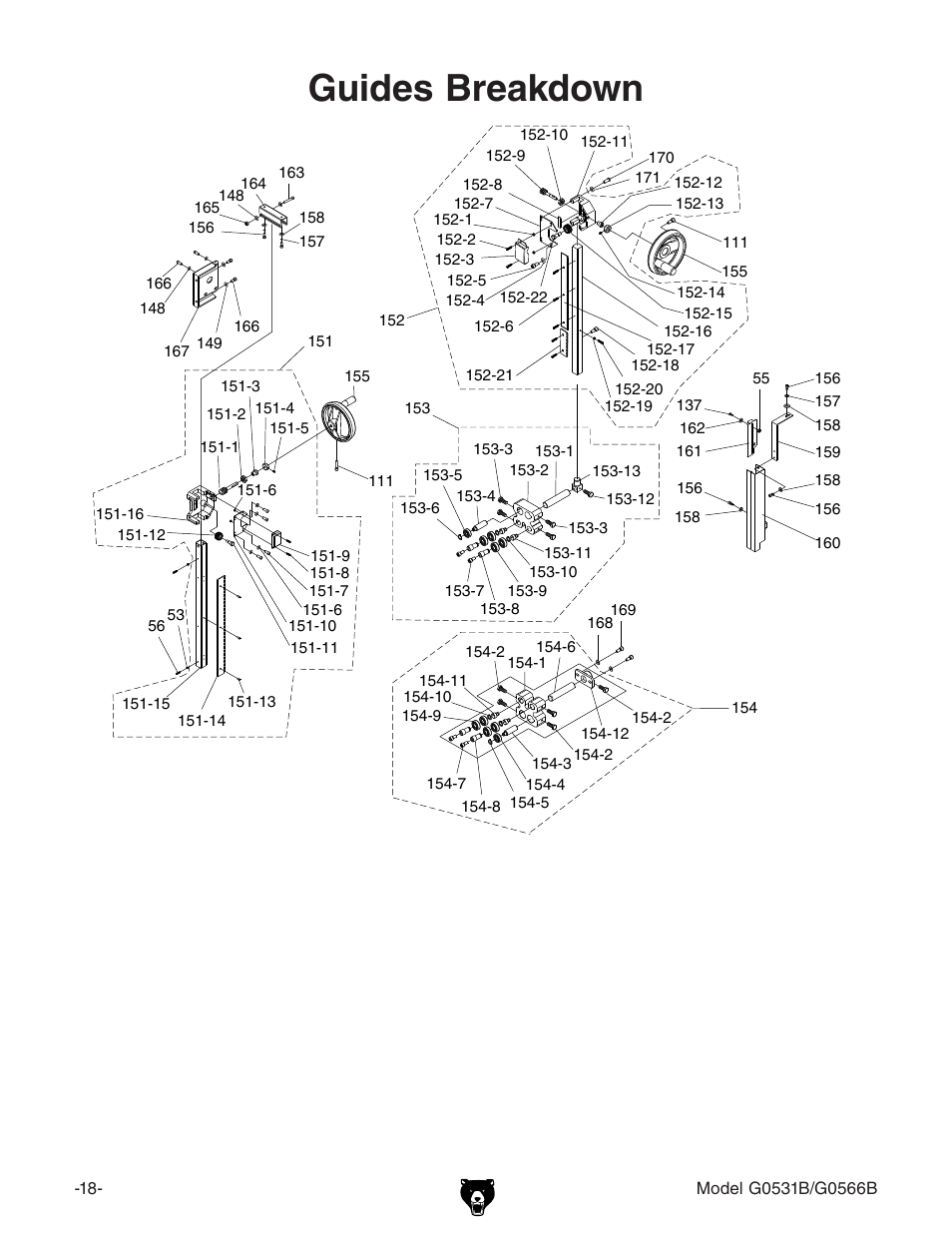 Guides breakdown | Grizzly G0566B User Manual | Page 18 / 20