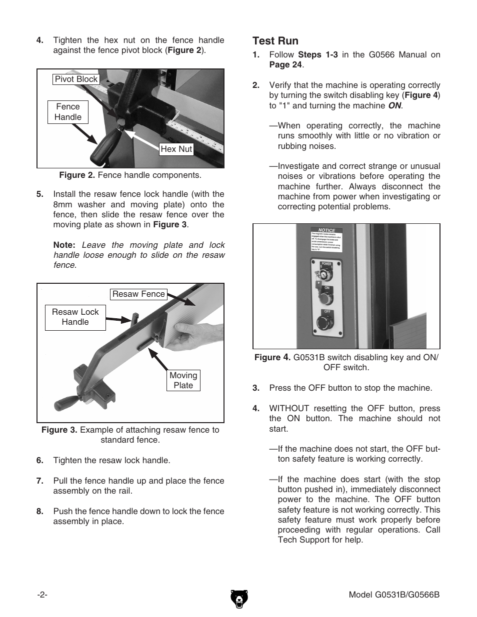 Test run | Grizzly G0566B User Manual | Page 2 / 20