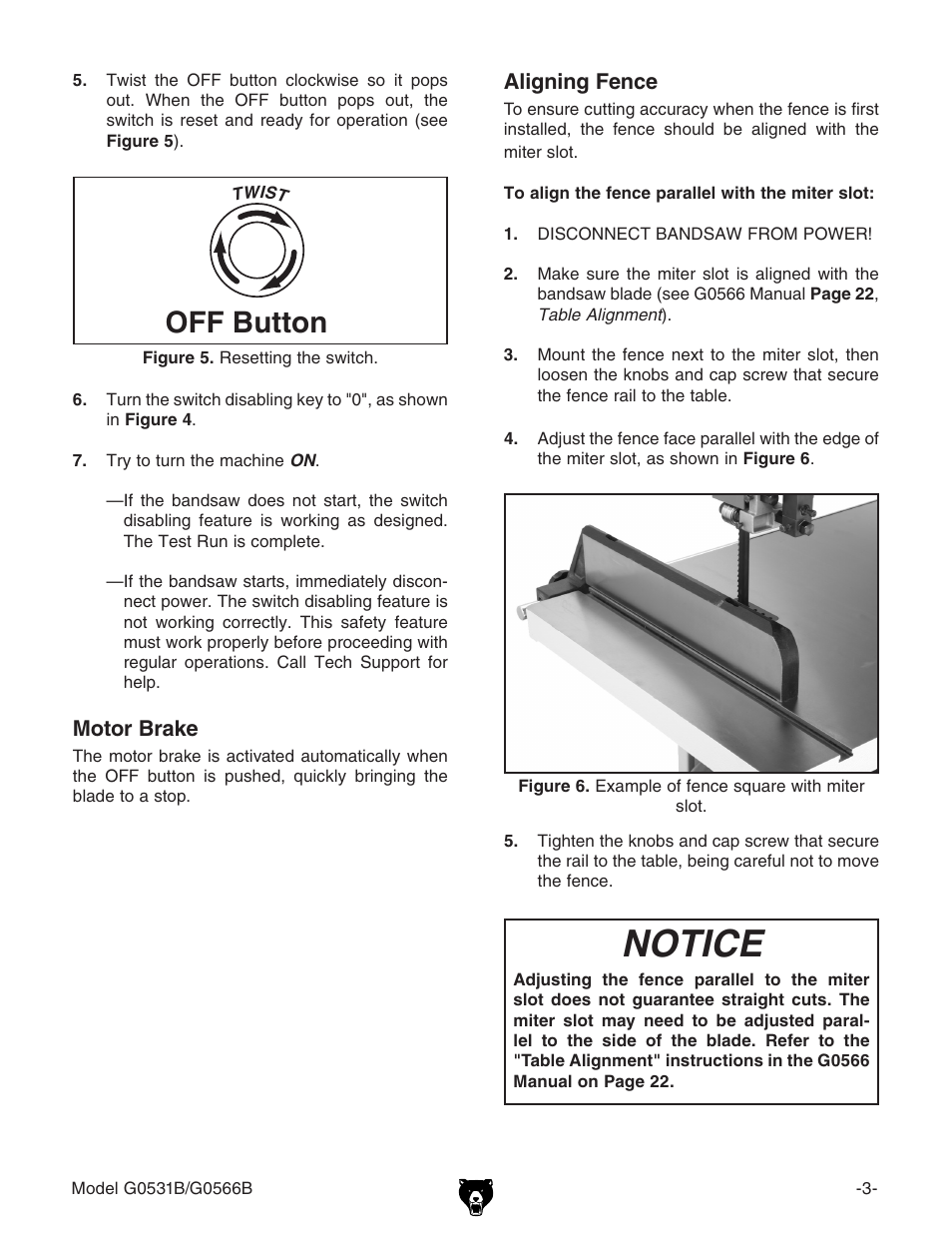 Notice, Off button | Grizzly G0566B User Manual | Page 3 / 20