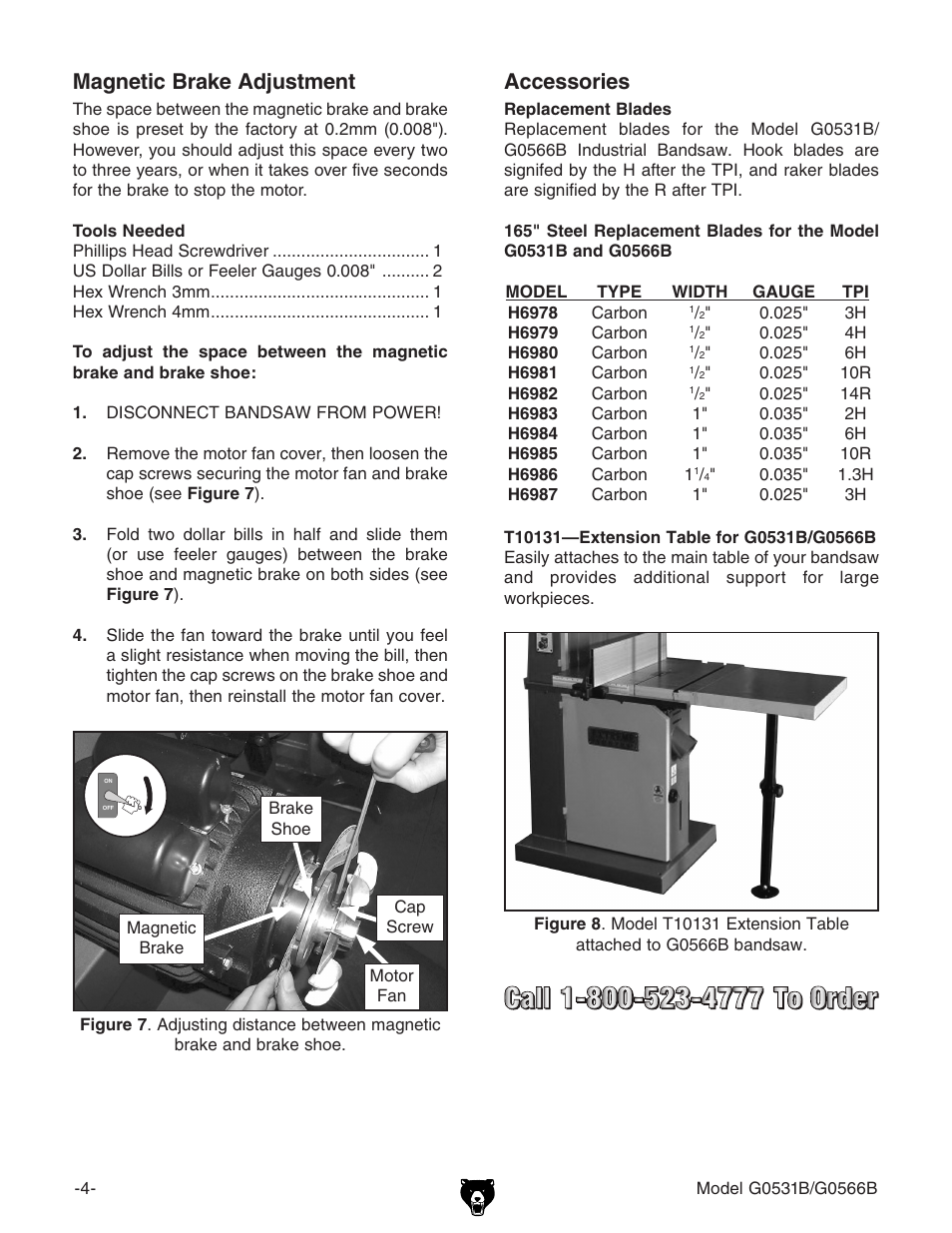 Magnetic brake adjustment, Accessories | Grizzly G0566B User Manual | Page 4 / 20