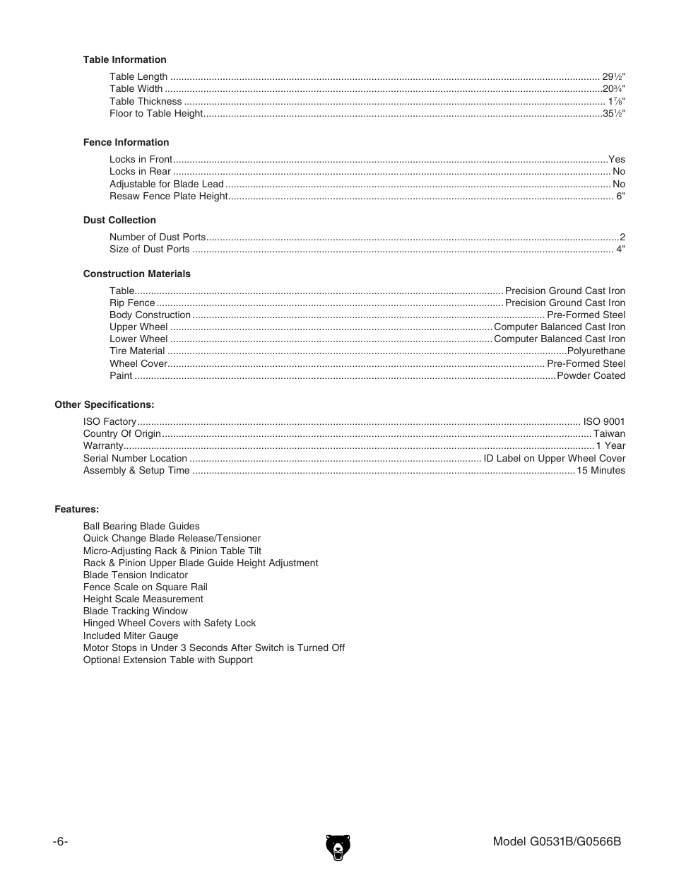 Grizzly G0566B User Manual | Page 6 / 20