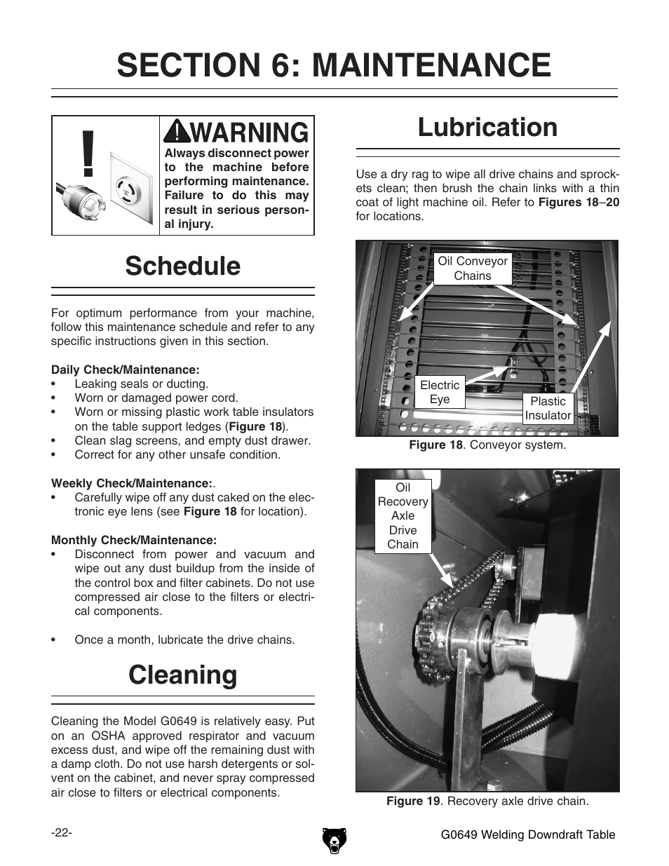 Schedule, Lubrication, Cleaning | Grizzly G0649 User Manual | Page 24 / 36