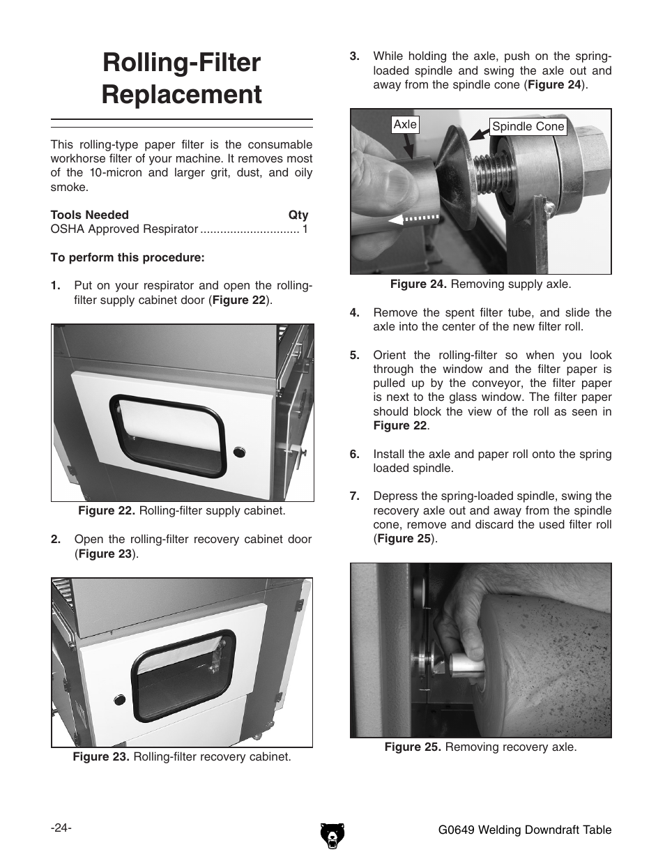 Rolling-filter replacement | Grizzly G0649 User Manual | Page 26 / 36