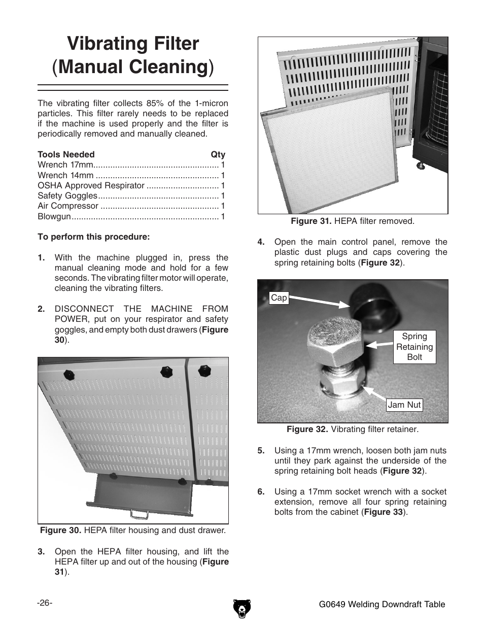 Vibrating filter ( manual cleaning ) | Grizzly G0649 User Manual | Page 28 / 36