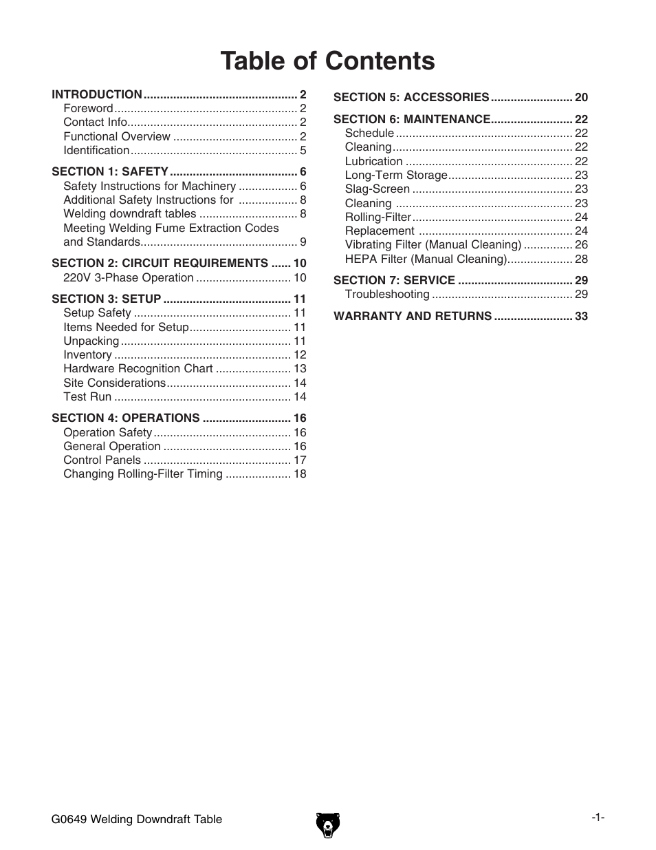 Grizzly G0649 User Manual | Page 3 / 36