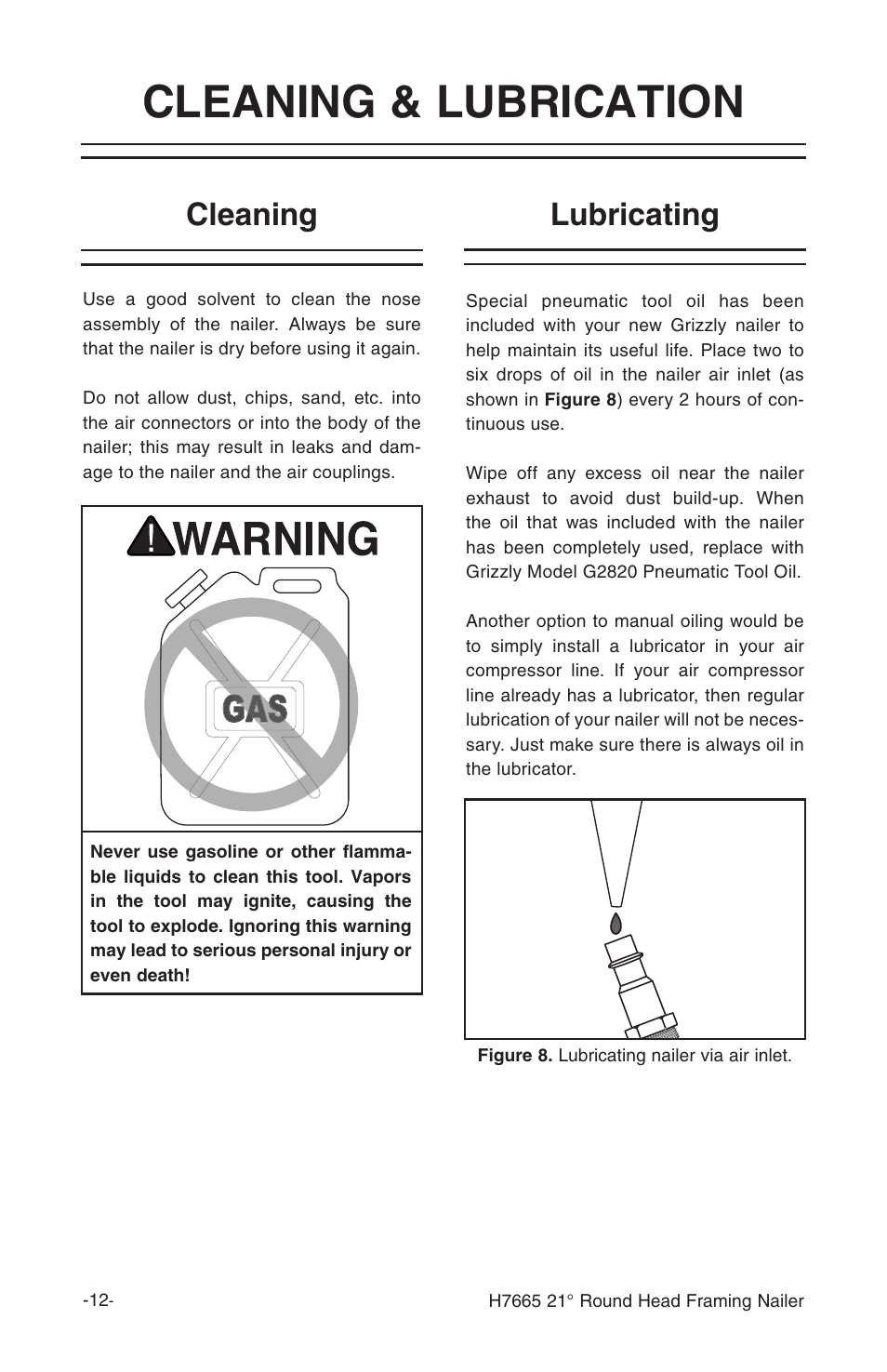 Cleaning & lubrication, Cleaning, Lubricating | Grizzly H7665 User Manual | Page 14 / 20