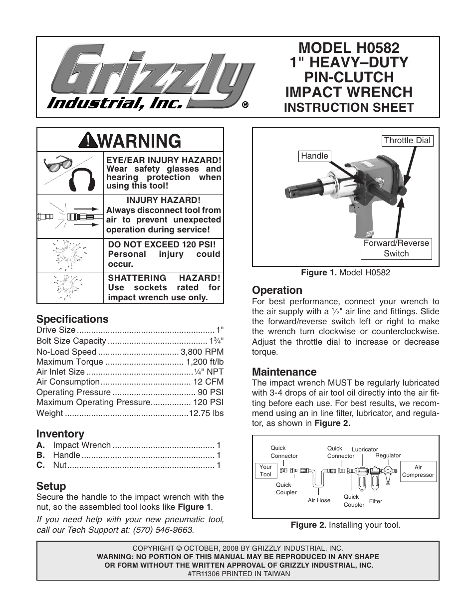 Grizzly H0582 User Manual | 2 pages