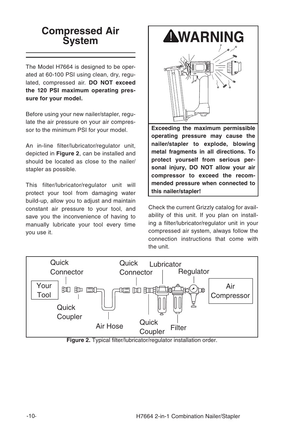 Compressed air system | Grizzly 2-in-1 COMBINATION NAILER/STAPLER H7664 User Manual | Page 10 / 24