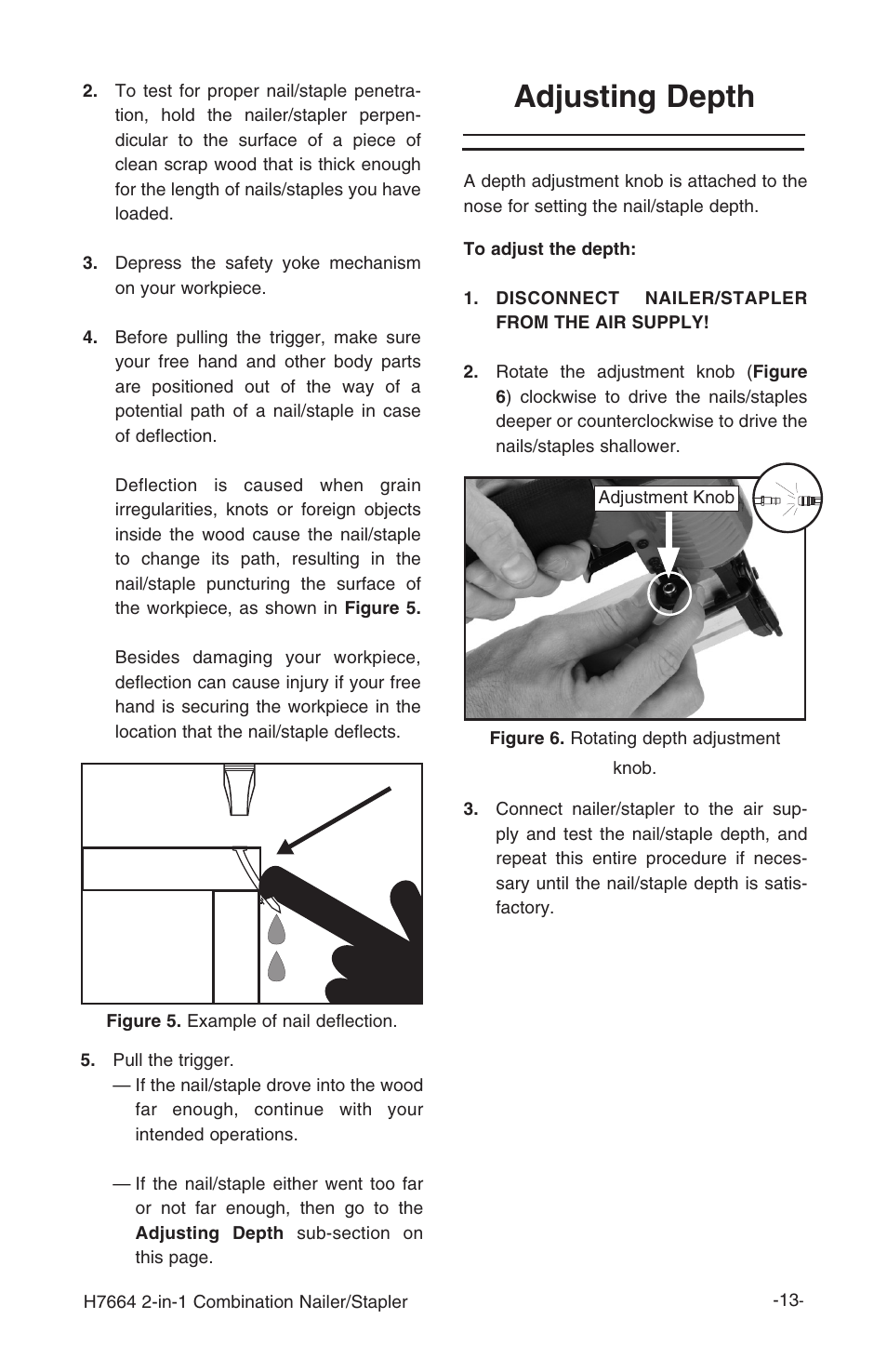 Adjusting depth | Grizzly 2-in-1 COMBINATION NAILER/STAPLER H7664 User Manual | Page 13 / 24