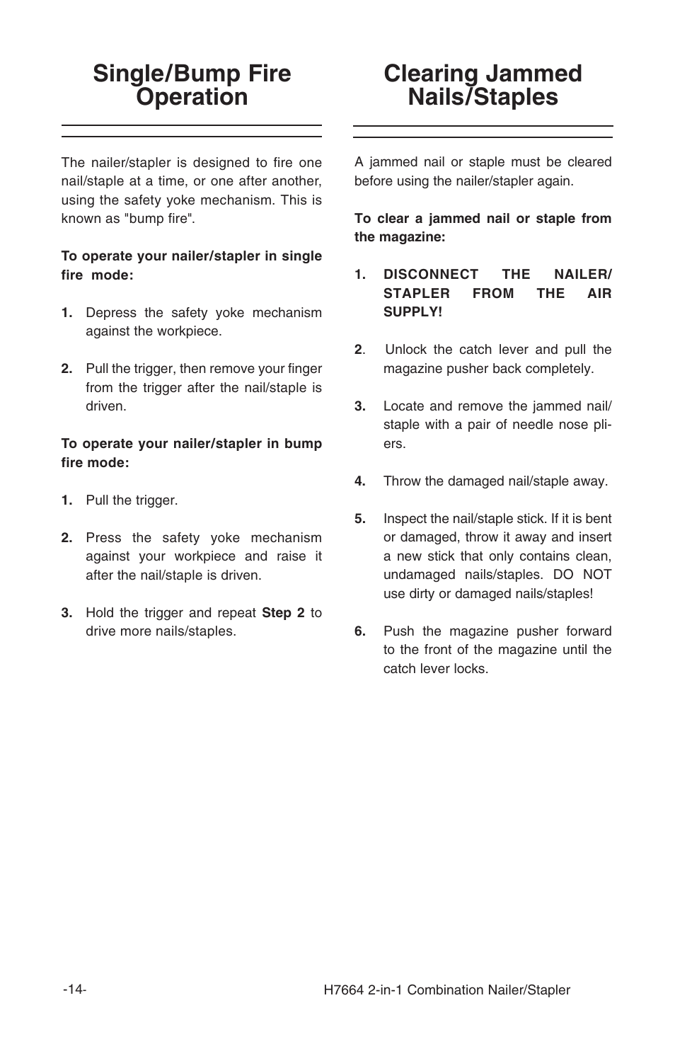 Grizzly 2-in-1 COMBINATION NAILER/STAPLER H7664 User Manual | Page 14 / 24