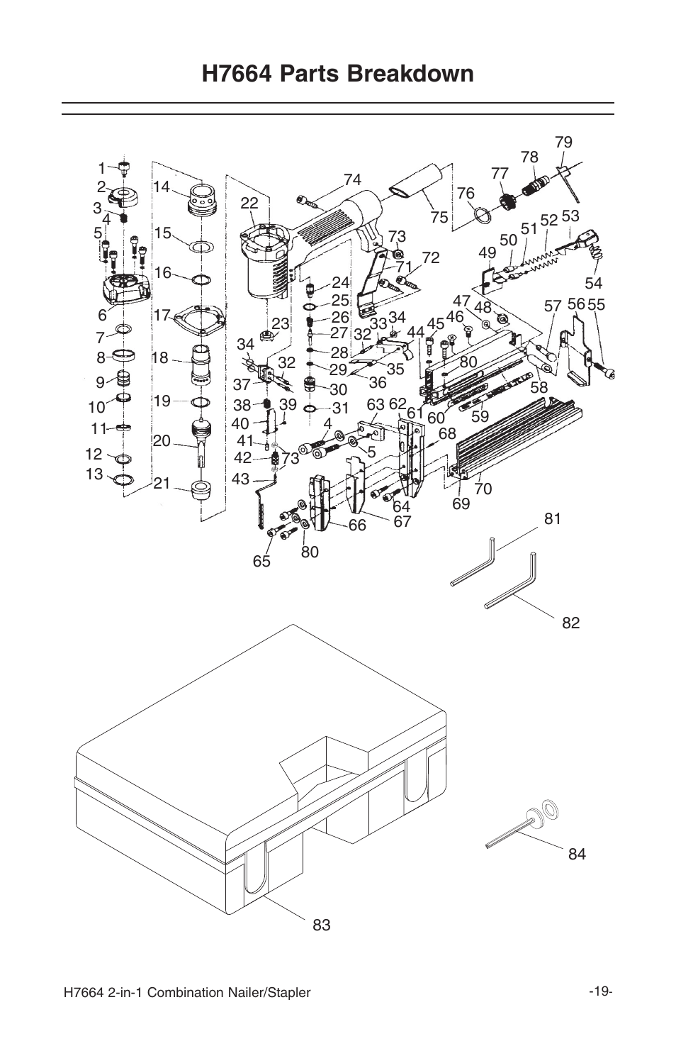 H7664 parts breakdown | Grizzly 2-in-1 COMBINATION NAILER/STAPLER H7664 User Manual | Page 19 / 24