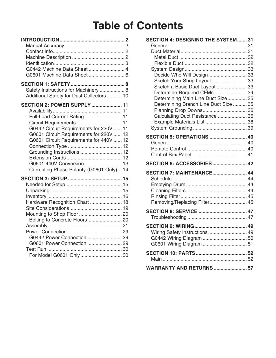Grizzly G0601 User Manual | Page 3 / 60