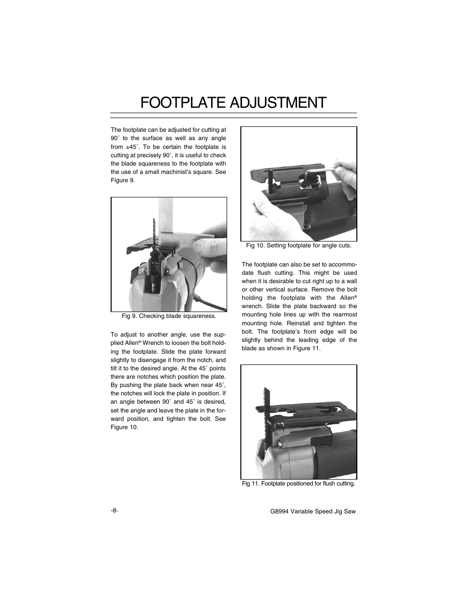 Footplate adjustment | Grizzly G8994 User Manual | Page 10 / 14