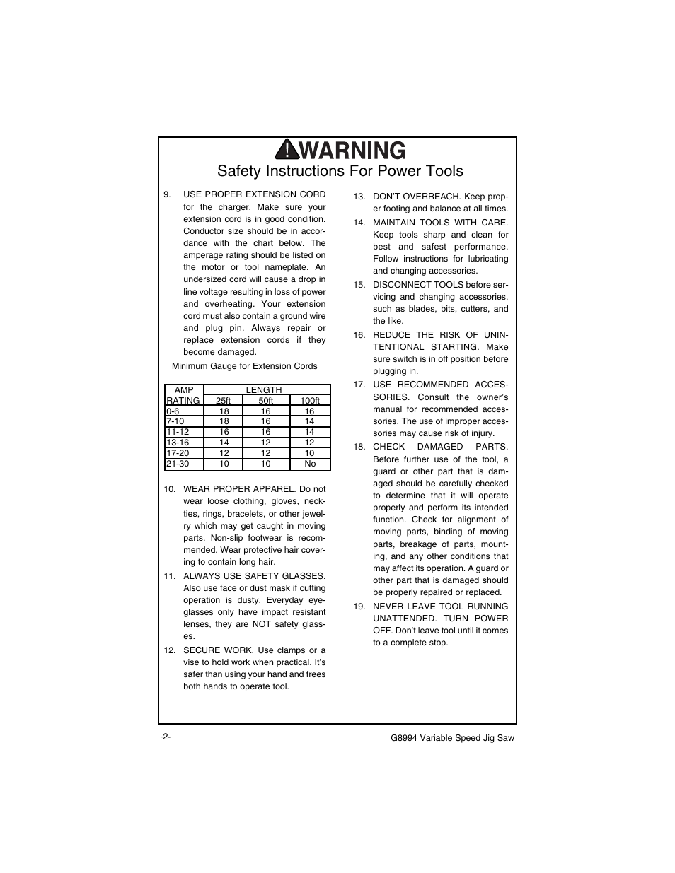 Safety instructions for power tools | Grizzly G8994 User Manual | Page 4 / 14