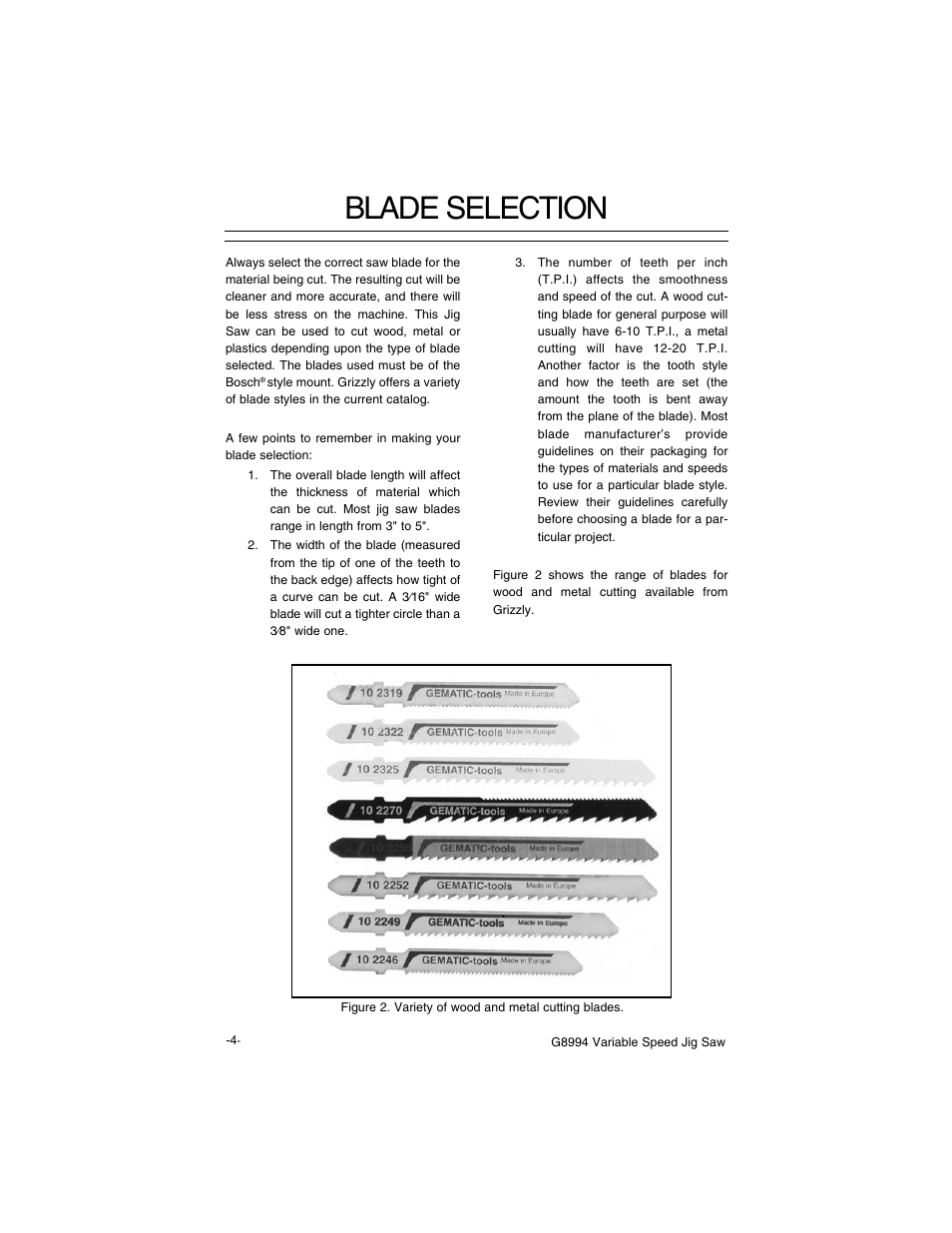 Blade selection | Grizzly G8994 User Manual | Page 6 / 14