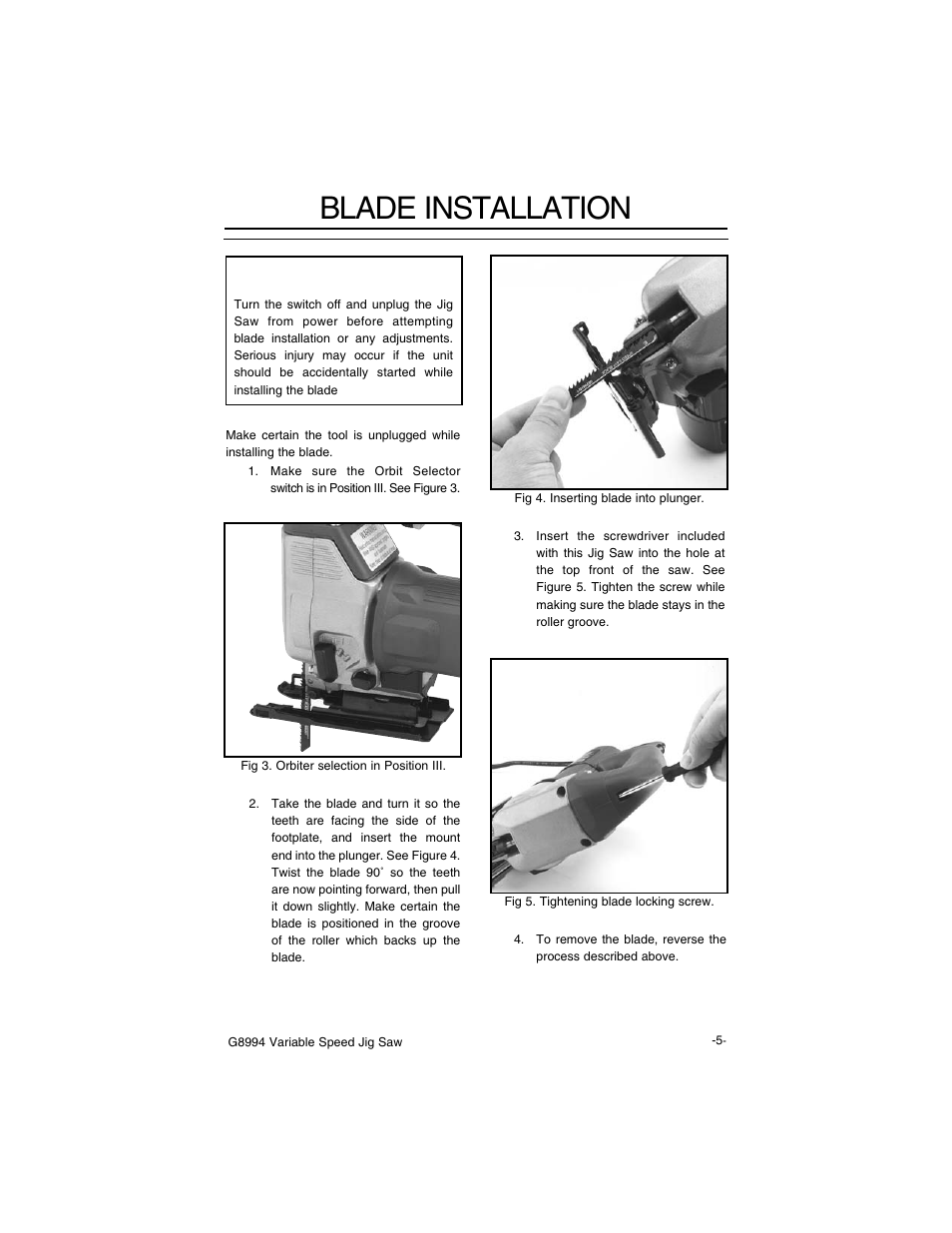 Blade installation | Grizzly G8994 User Manual | Page 7 / 14