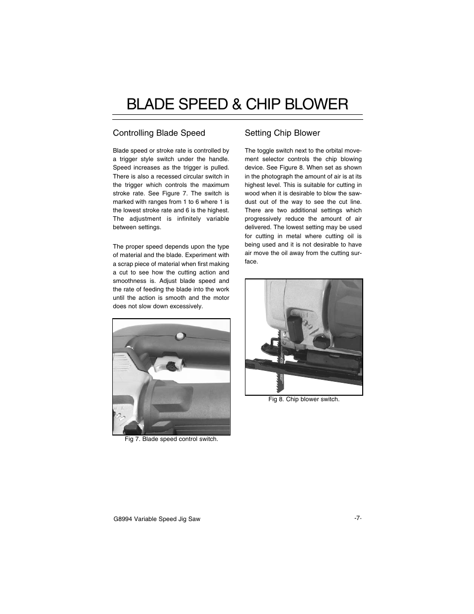 Blade speed & chip blower | Grizzly G8994 User Manual | Page 9 / 14