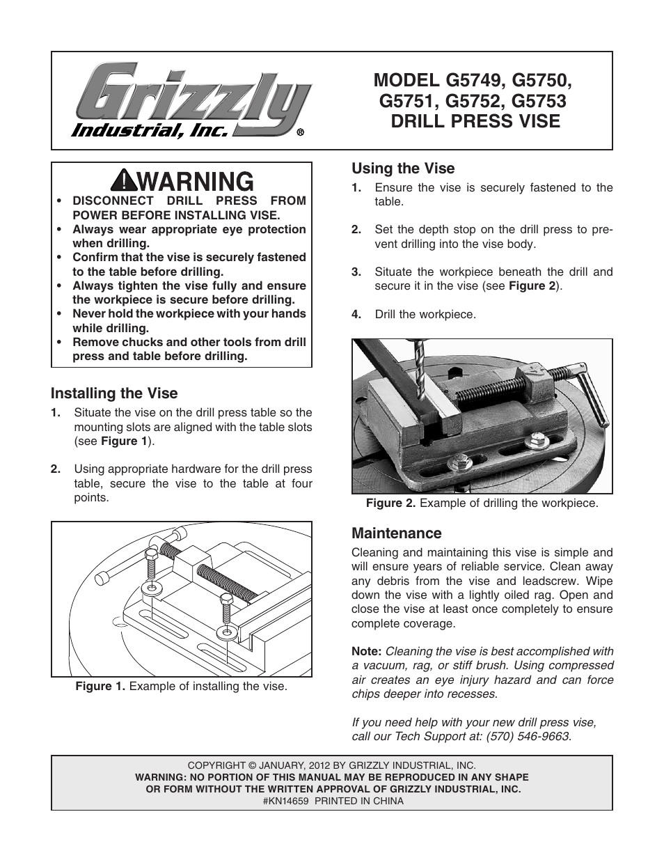 Grizzly Industrial Inc. Press Vise G5749 User Manual | 2 pages