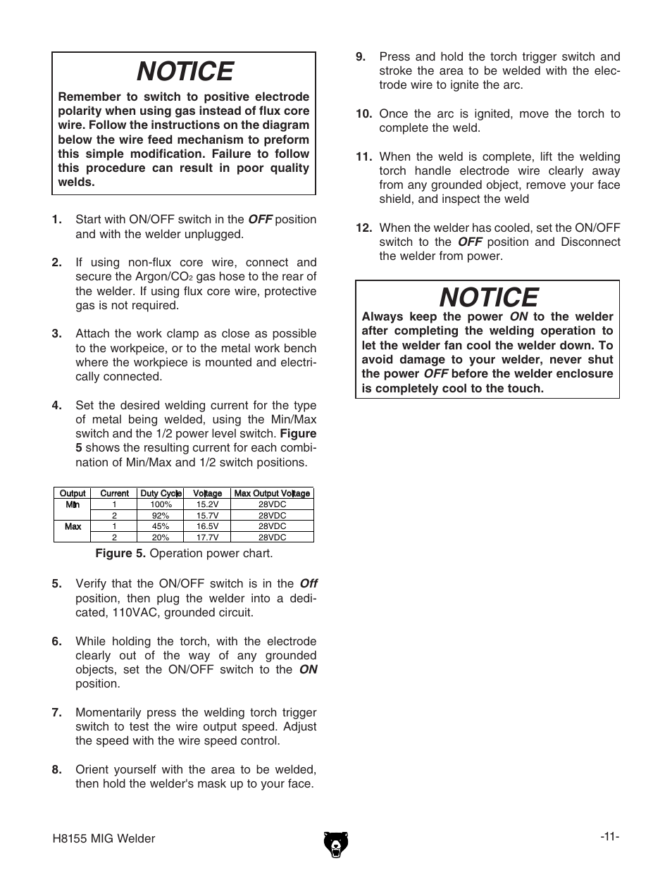 Notice | Grizzly H8155 User Manual | Page 13 / 24