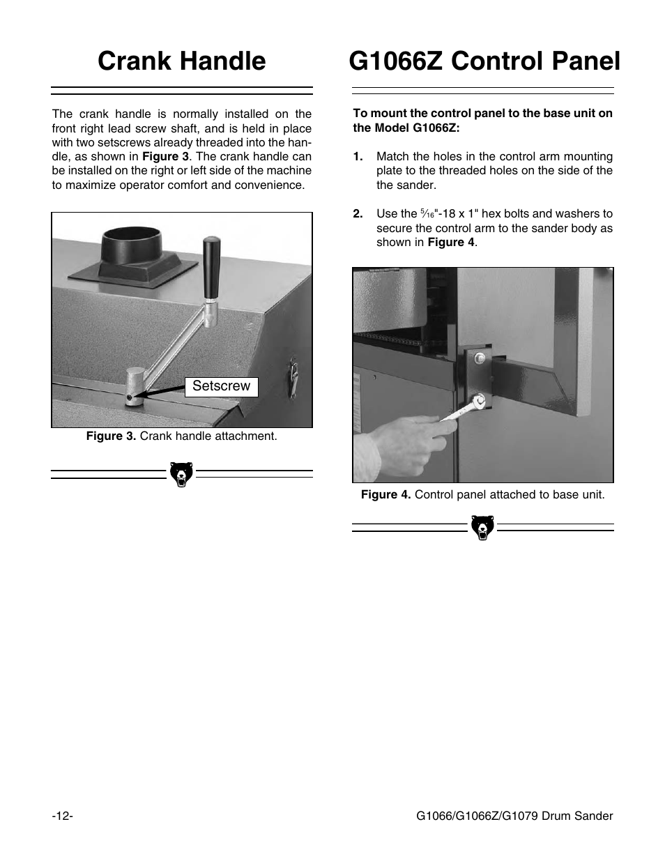 Crank handle, G1066z control panel | Grizzly G1066 User Manual | Page 14 / 54
