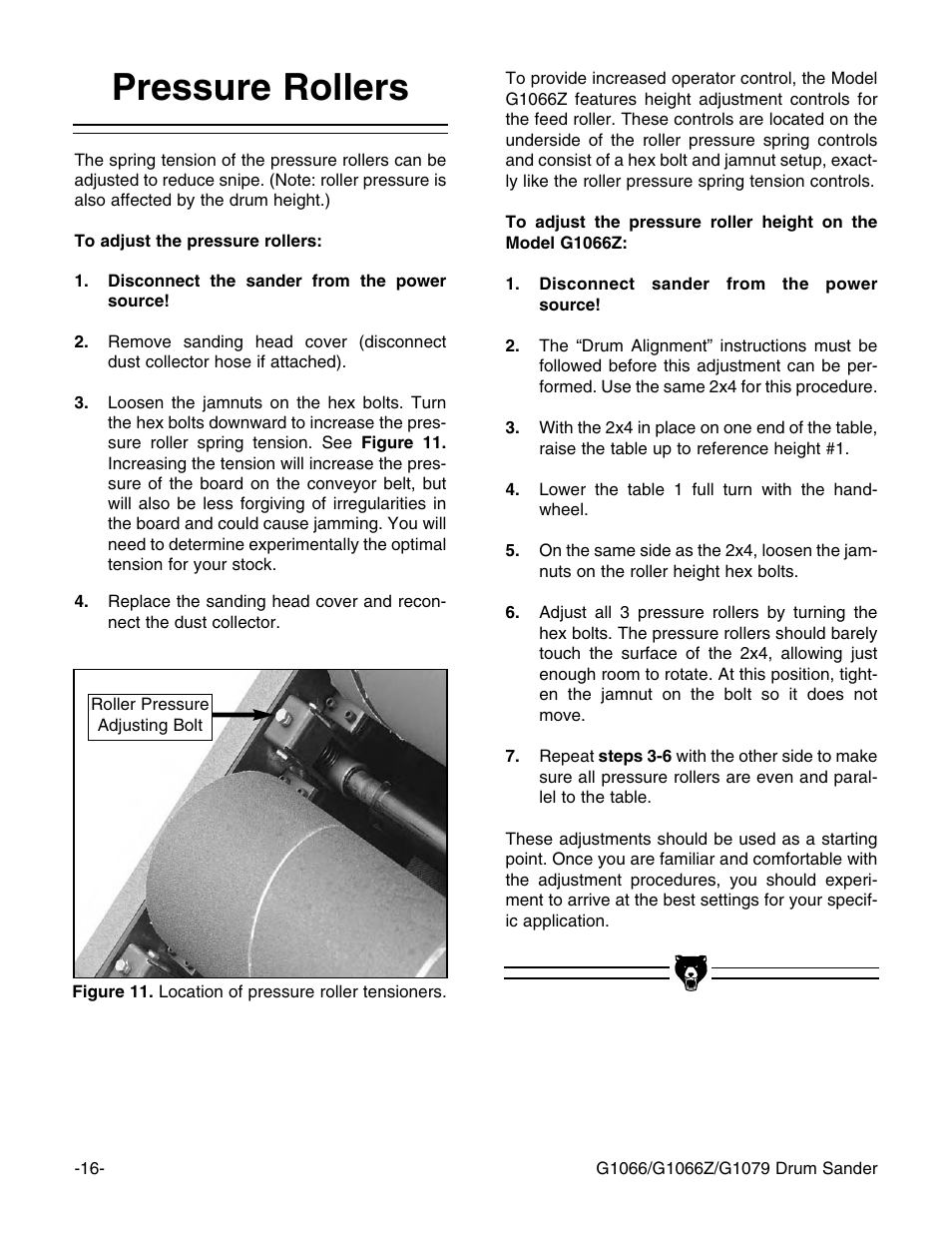 Pressure rollers | Grizzly G1066 User Manual | Page 18 / 54