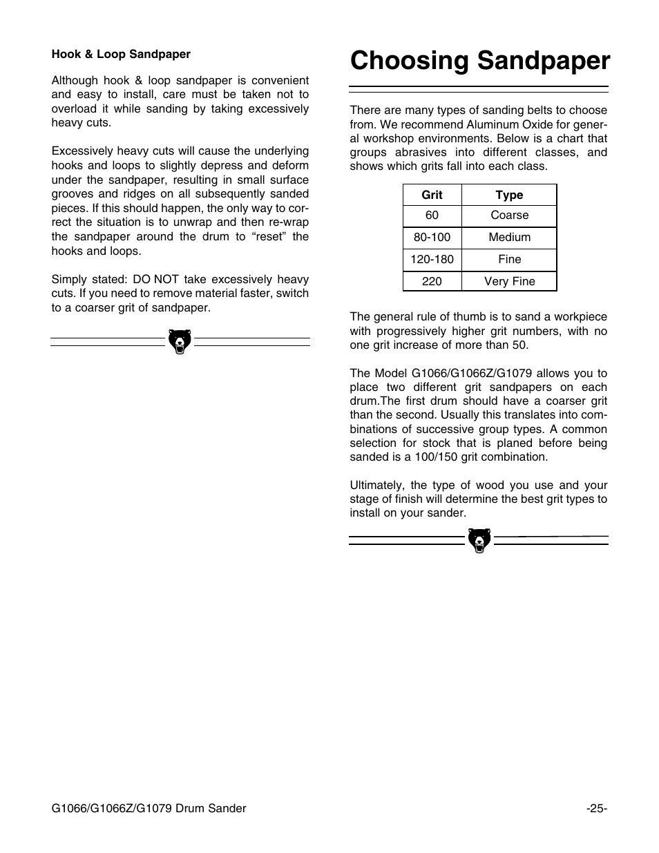 Choosing sandpaper | Grizzly G1066 User Manual | Page 27 / 54