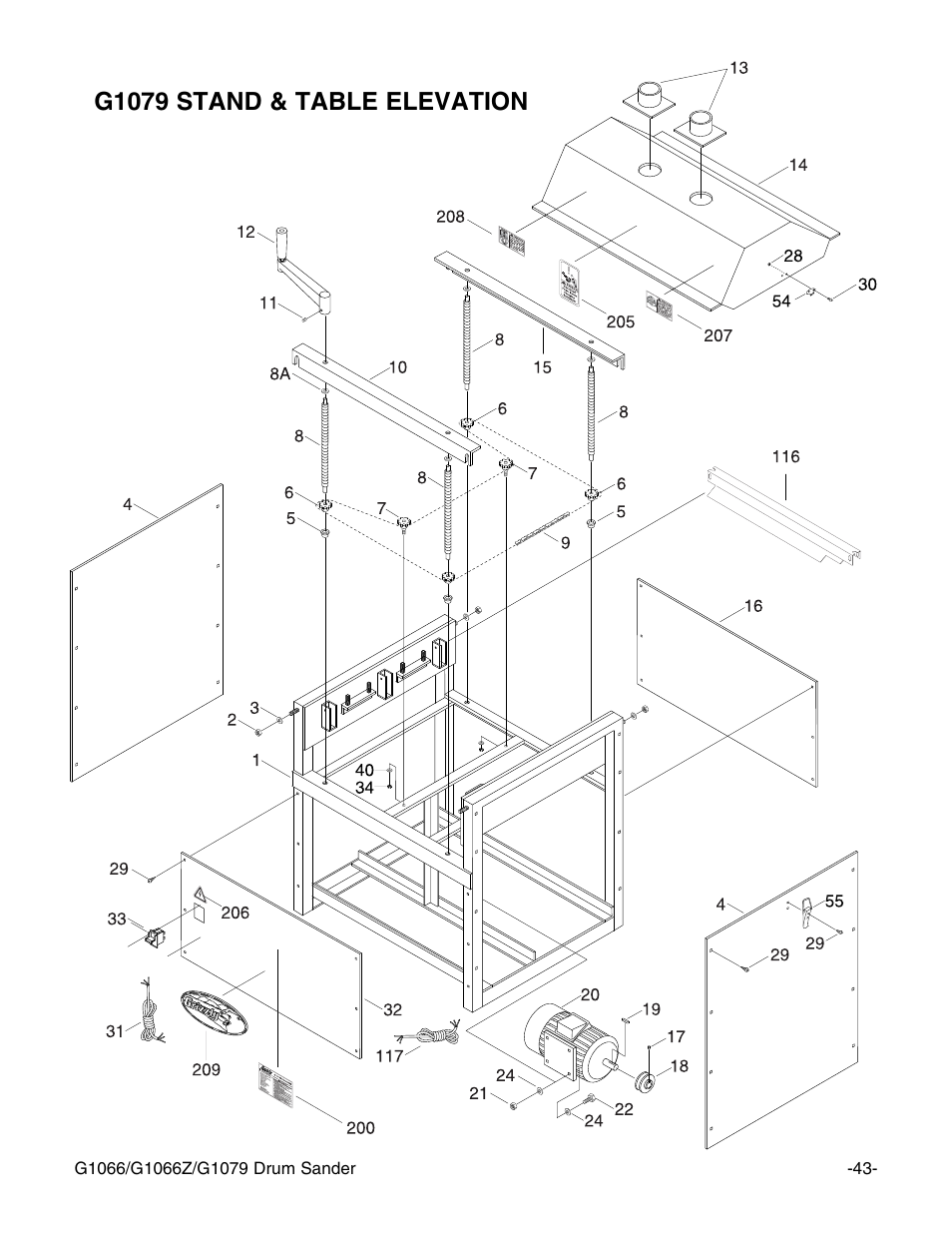 G1079 stand & table elevation | Grizzly G1066 User Manual | Page 45 / 54