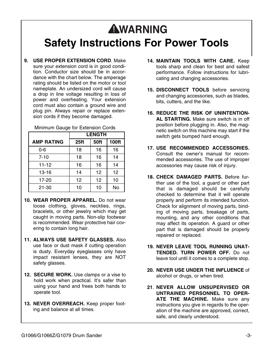 Safety instructions for power tools | Grizzly G1066 User Manual | Page 5 / 54