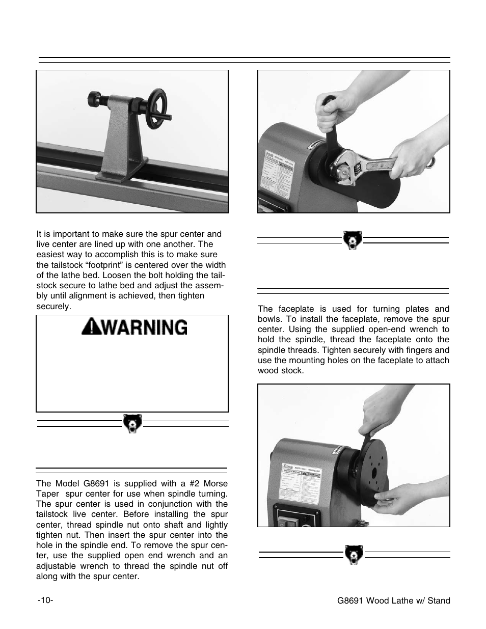Assembly, cont, Spur center, Faceplate | Grizzly G8691 User Manual | Page 11 / 21