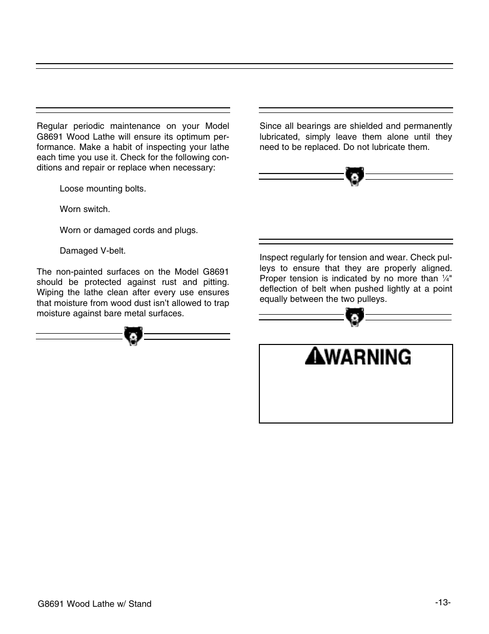 Lubrication v-belt, General | Grizzly G8691 User Manual | Page 14 / 21