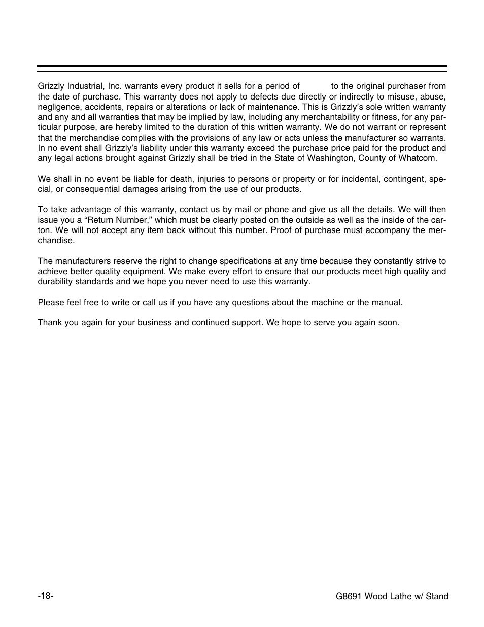 Warranty and returns | Grizzly G8691 User Manual | Page 19 / 21