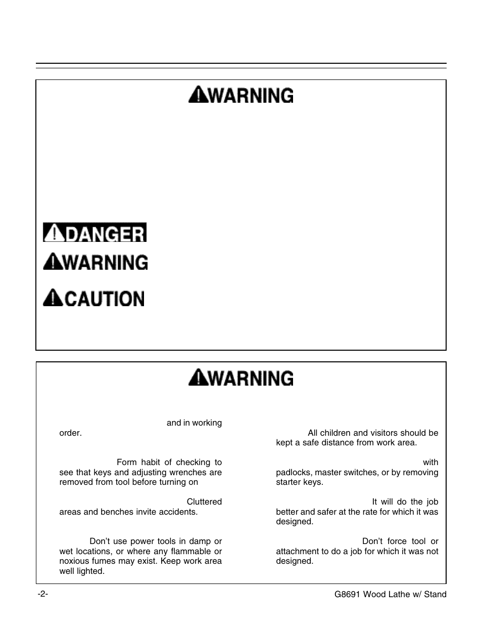 Safety instructions for power tools, Notice | Grizzly G8691 User Manual | Page 3 / 21