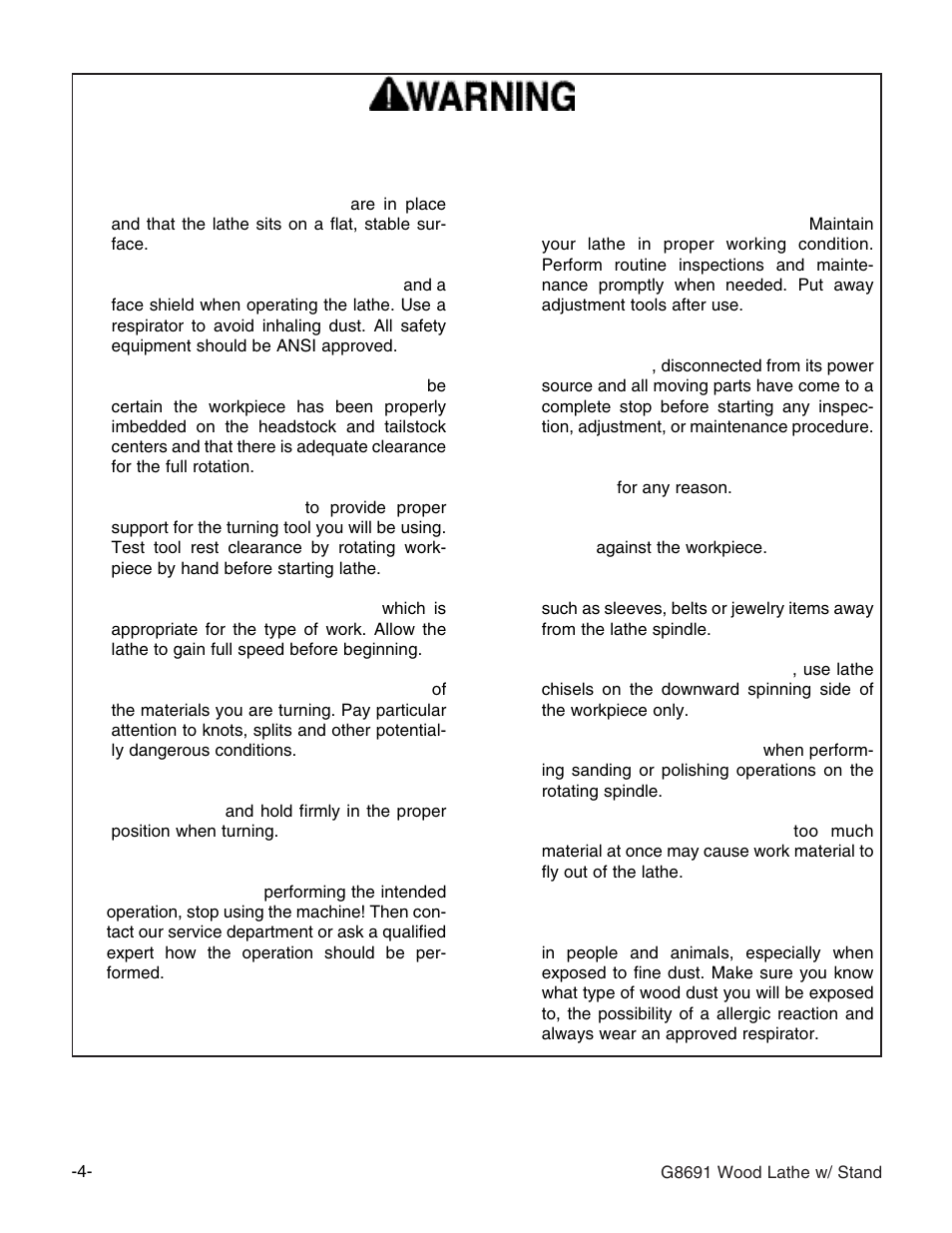 Additional safety instructions for the lathe | Grizzly G8691 User Manual | Page 5 / 21