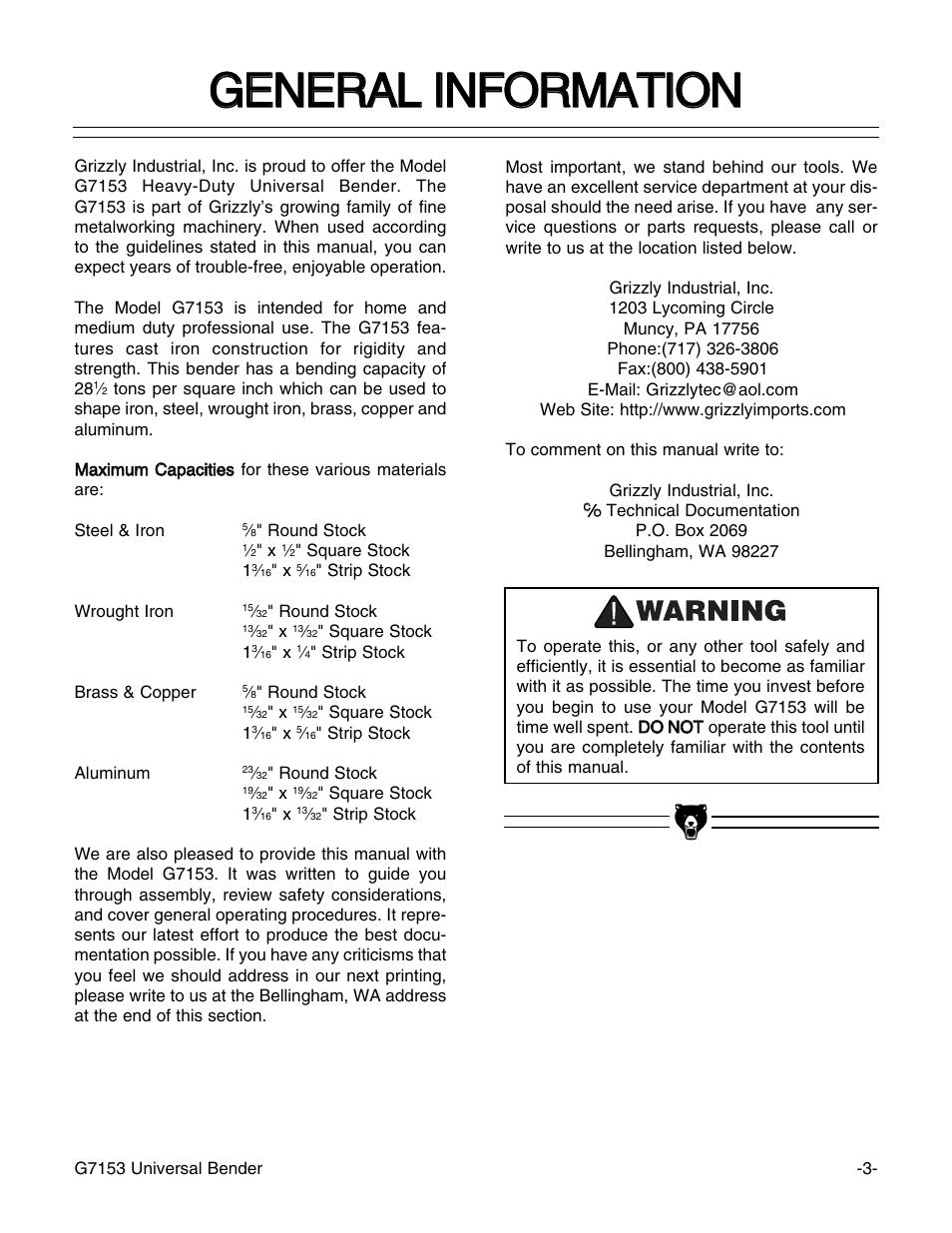 Grizzly G7153 User Manual | Page 4 / 11