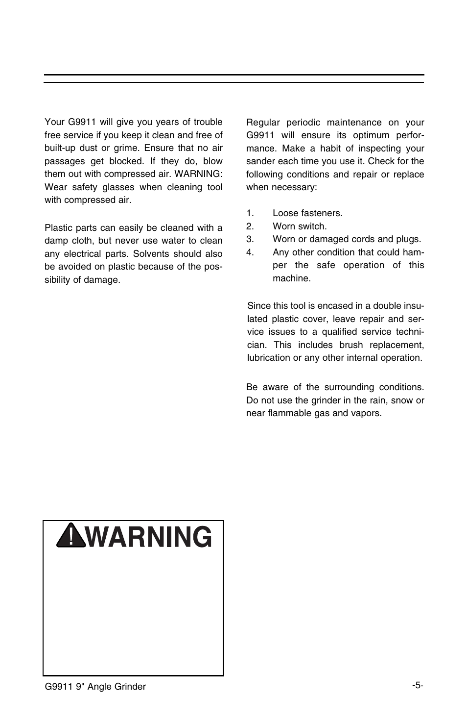 Maintenance, Keeping tools clean maintenance | Grizzly Model G9911 User Manual | Page 7 / 10