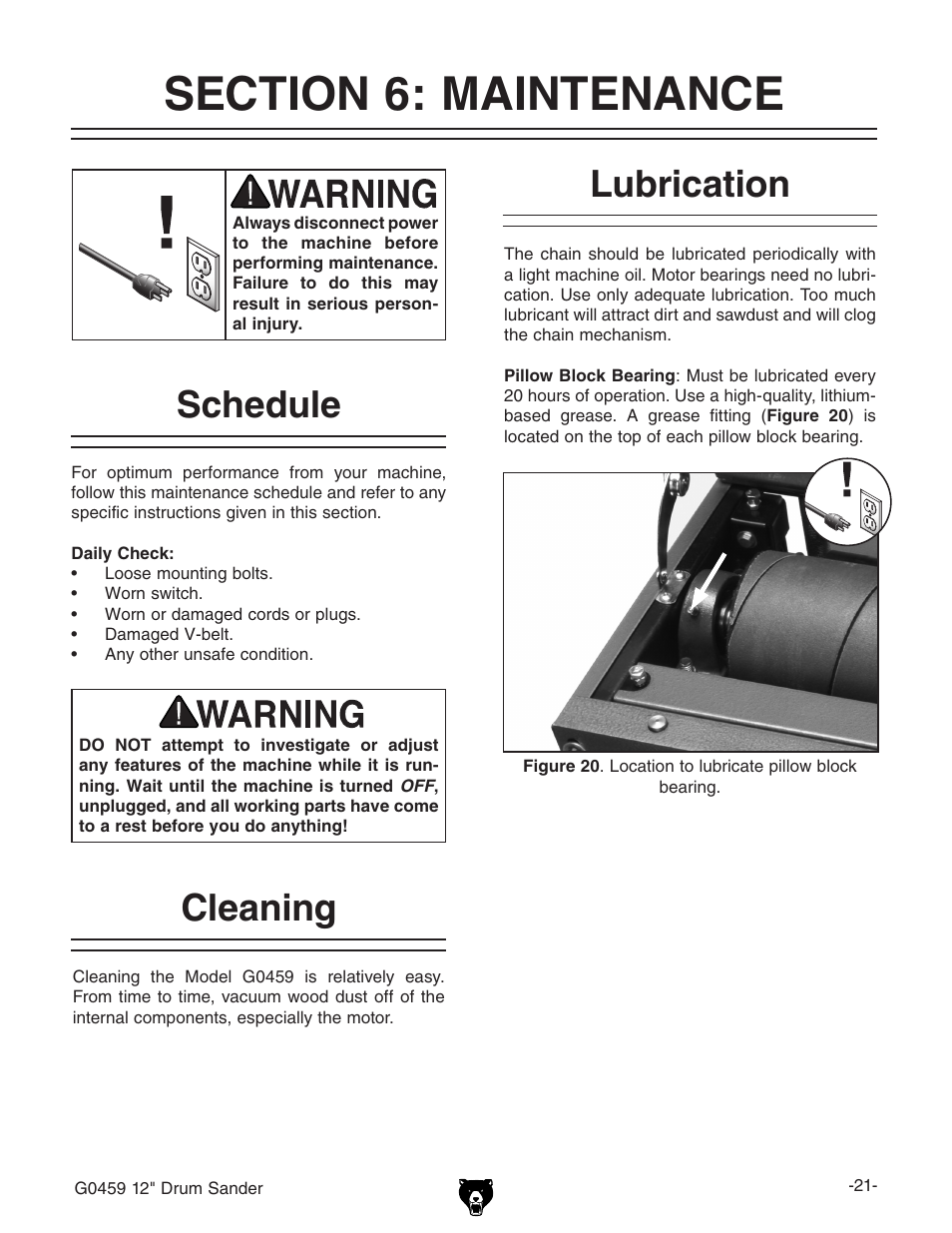 Lubrication, Cleaning, Schedule | Grizzly G0459 User Manual | Page 23 / 52