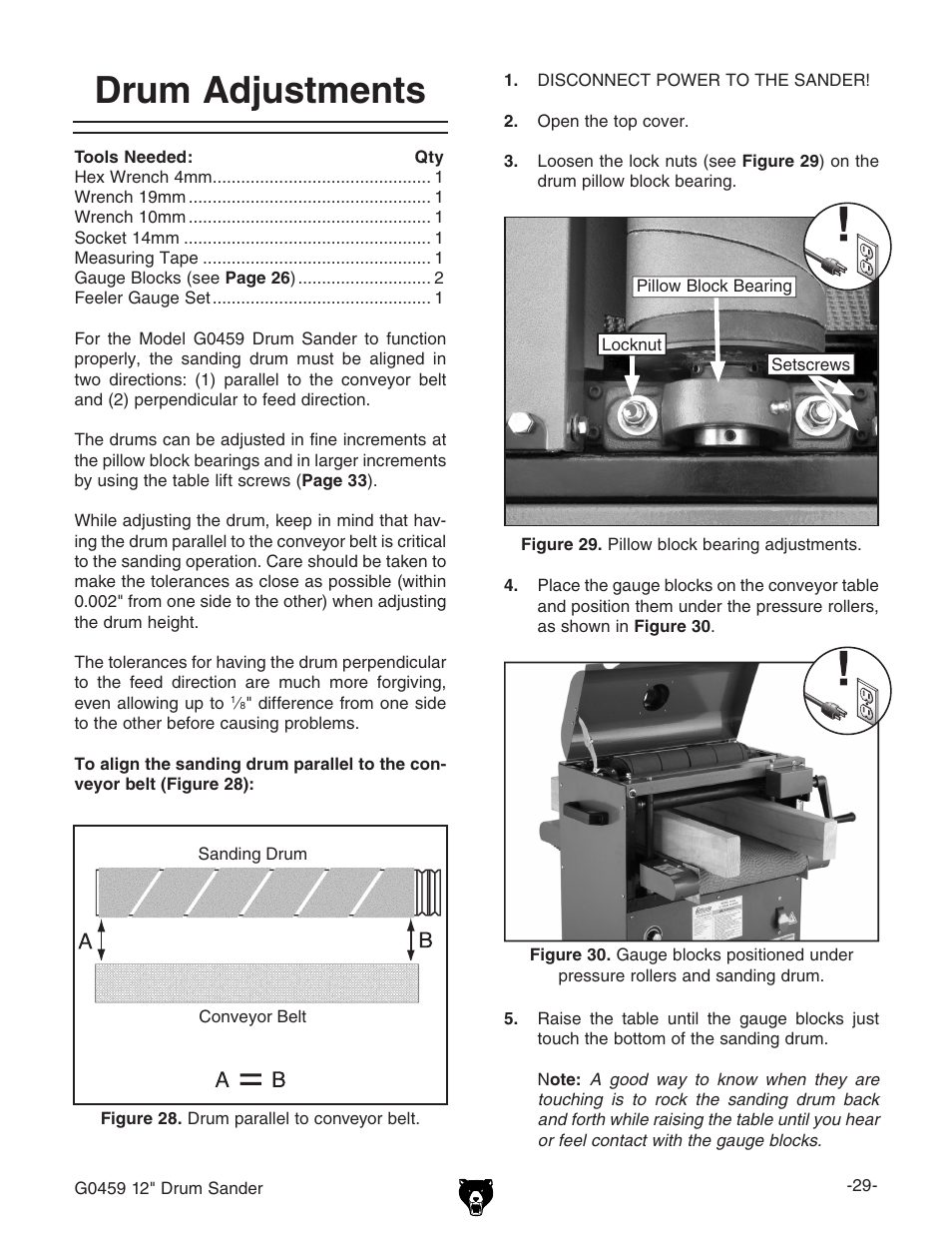 Drum adjustments | Grizzly G0459 User Manual | Page 31 / 52