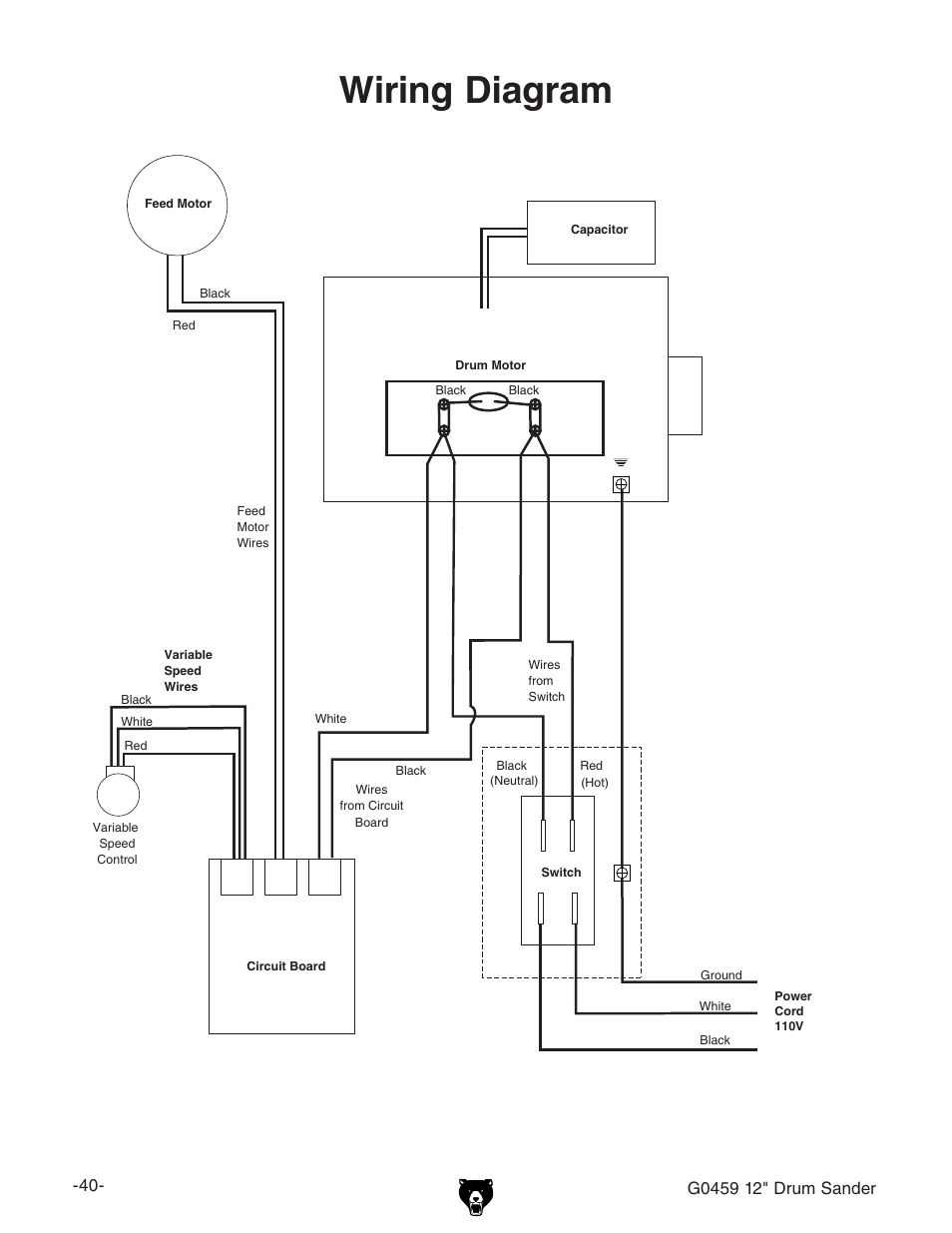 Wiring diagram | Grizzly G0459 User Manual | Page 42 / 52