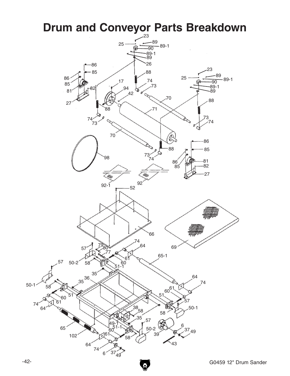Drum and conveyor parts breakdown | Grizzly G0459 User Manual | Page 44 / 52