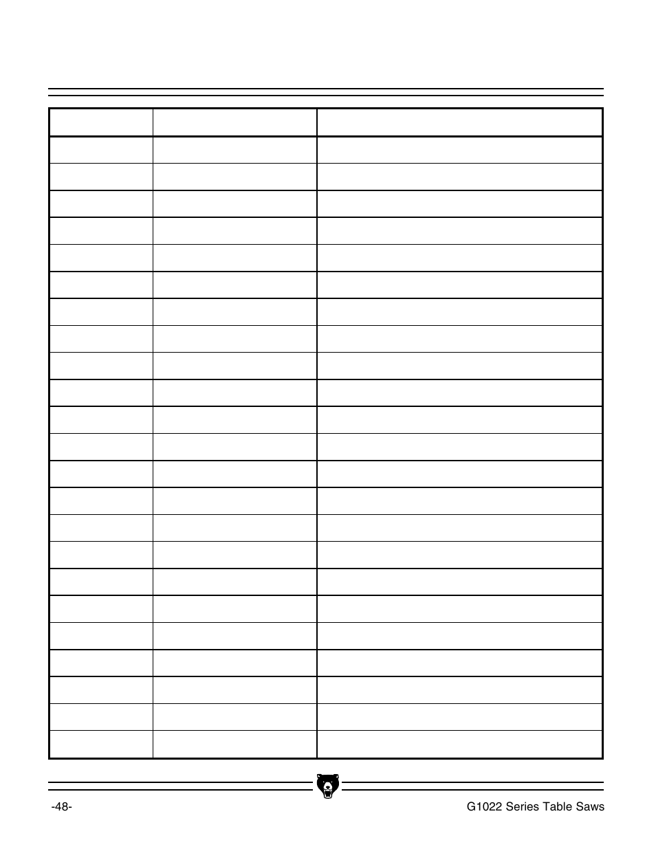 Maintenance log | Grizzly & G1022PROZX User Manual | Page 50 / 84