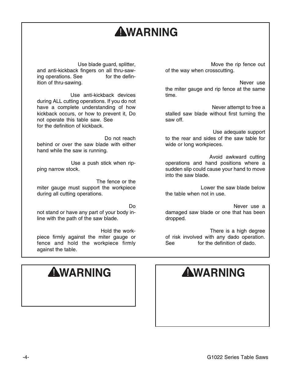 Additional safety instructions for table saws | Grizzly & G1022PROZX User Manual | Page 6 / 84