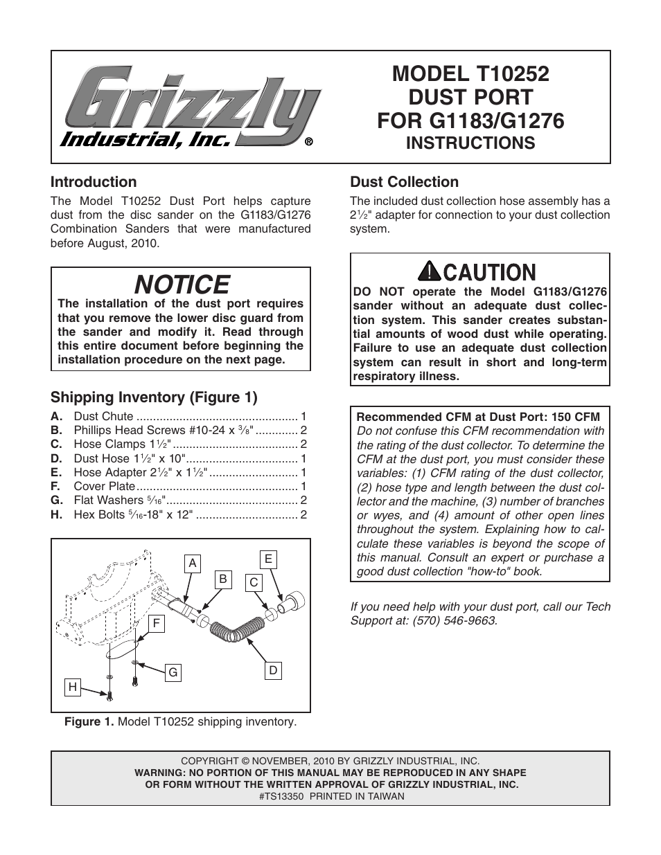 Grizzly T10252 User Manual | 4 pages